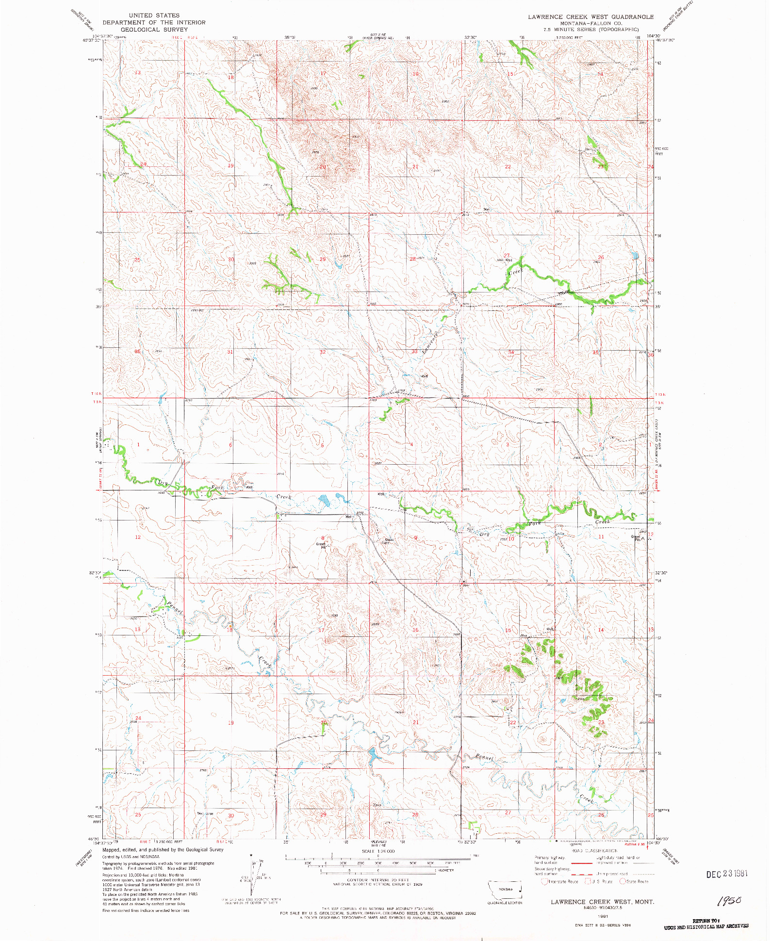 USGS 1:24000-SCALE QUADRANGLE FOR LAWRENCE CREEK WEST, MT 1981