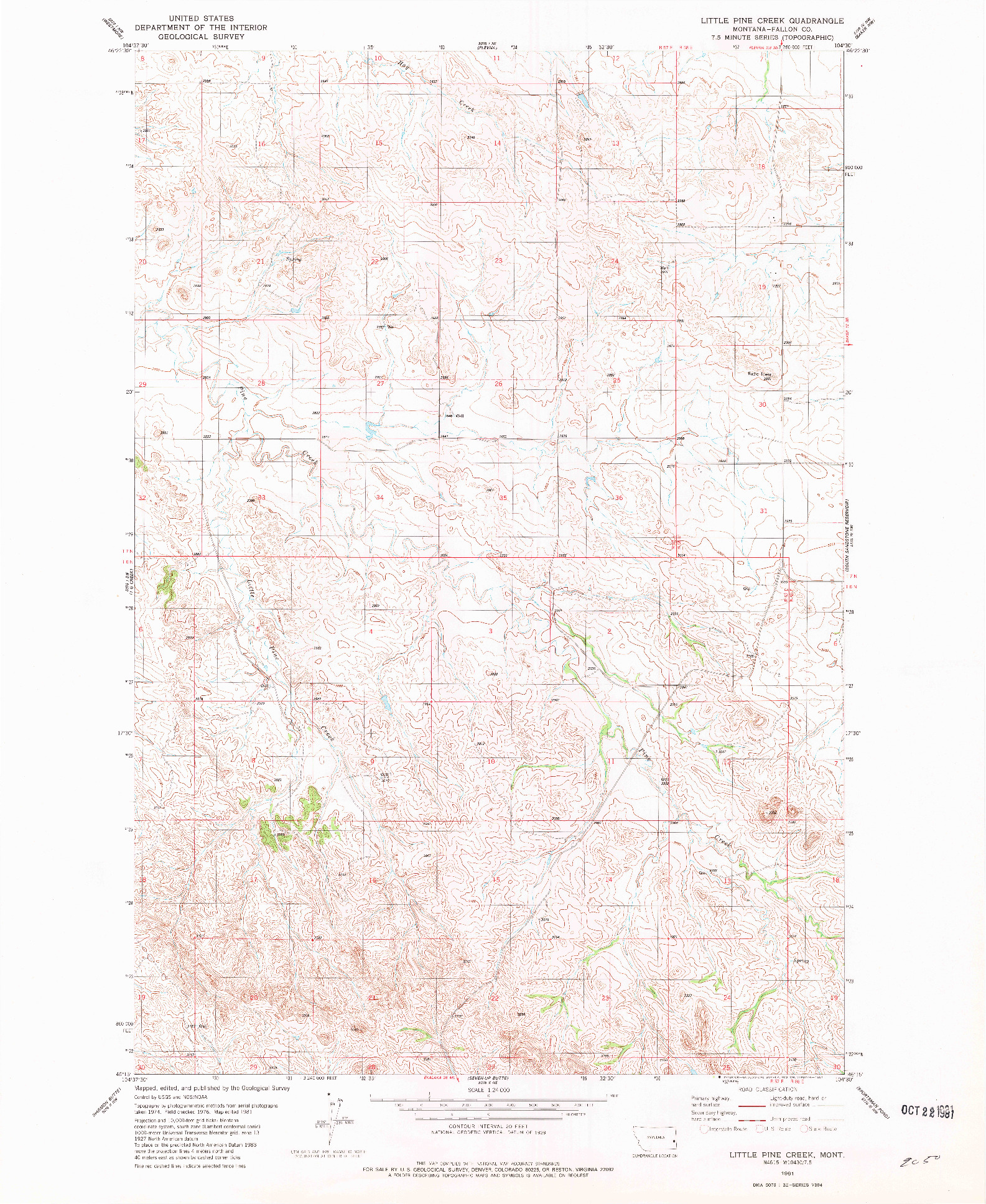 USGS 1:24000-SCALE QUADRANGLE FOR LITTLE PINE CREEK, MT 1981