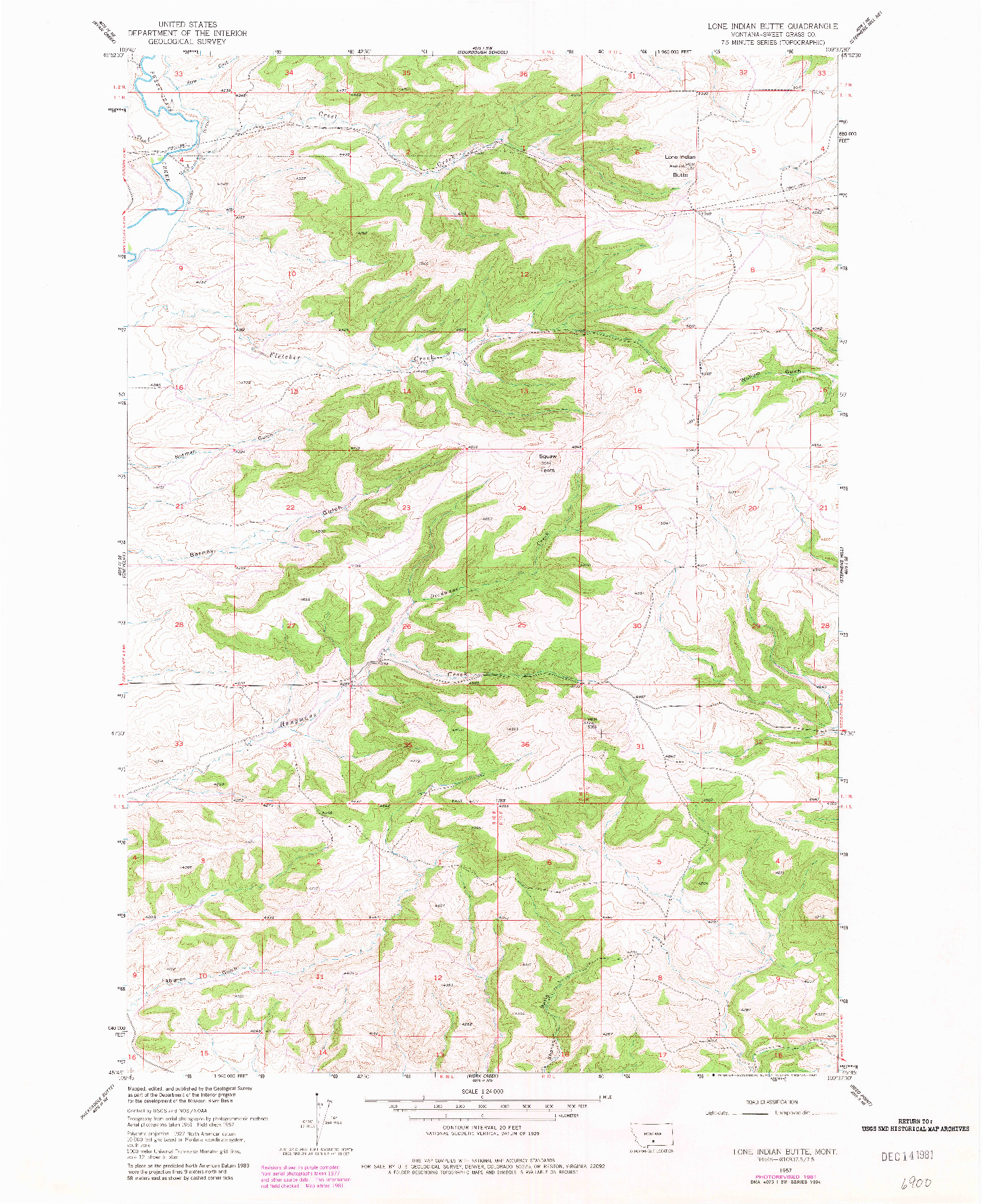 USGS 1:24000-SCALE QUADRANGLE FOR LONE INDIAN BUTTE, MT 1957