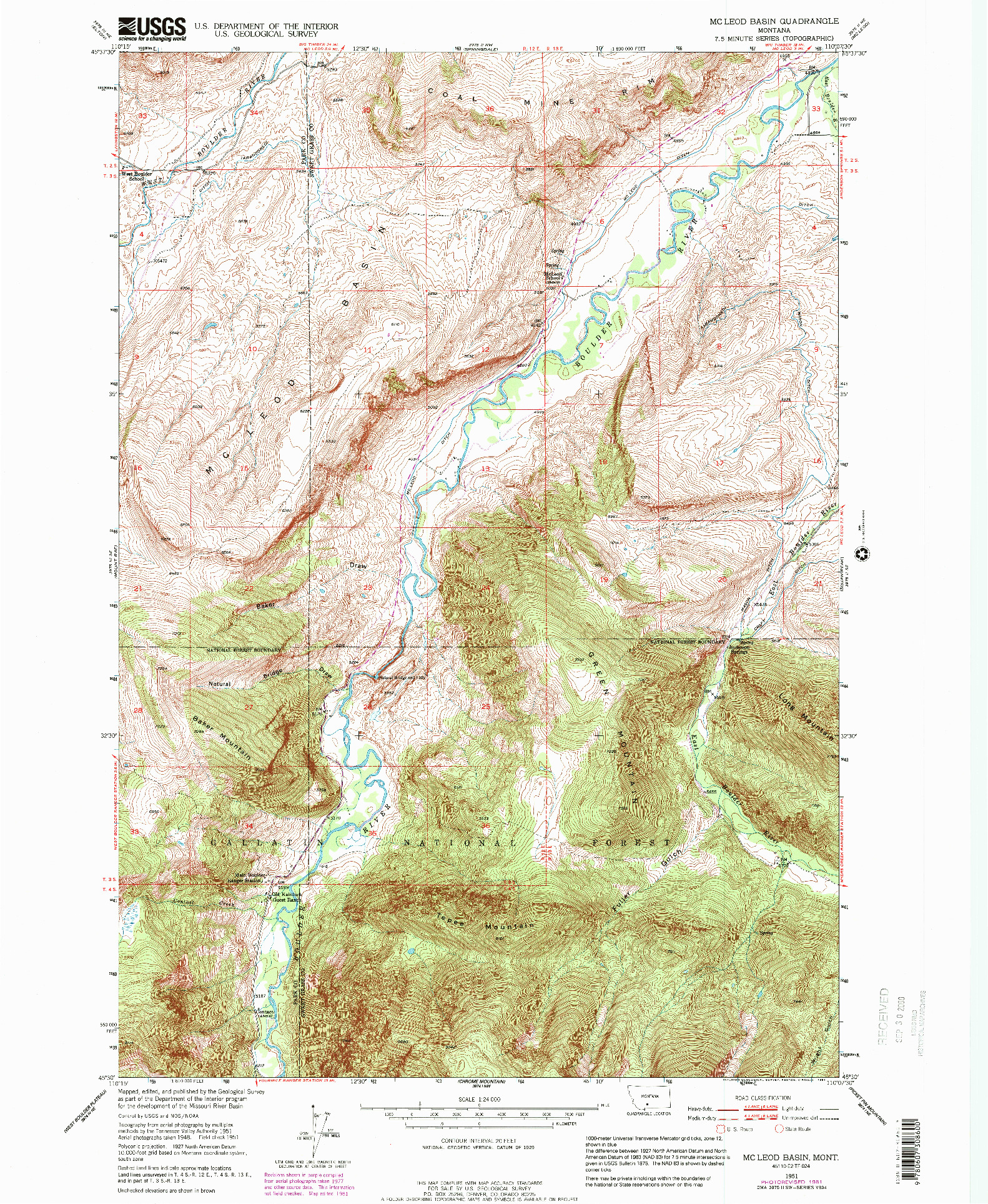 USGS 1:24000-SCALE QUADRANGLE FOR MC LEOD BASIN, MT 1951