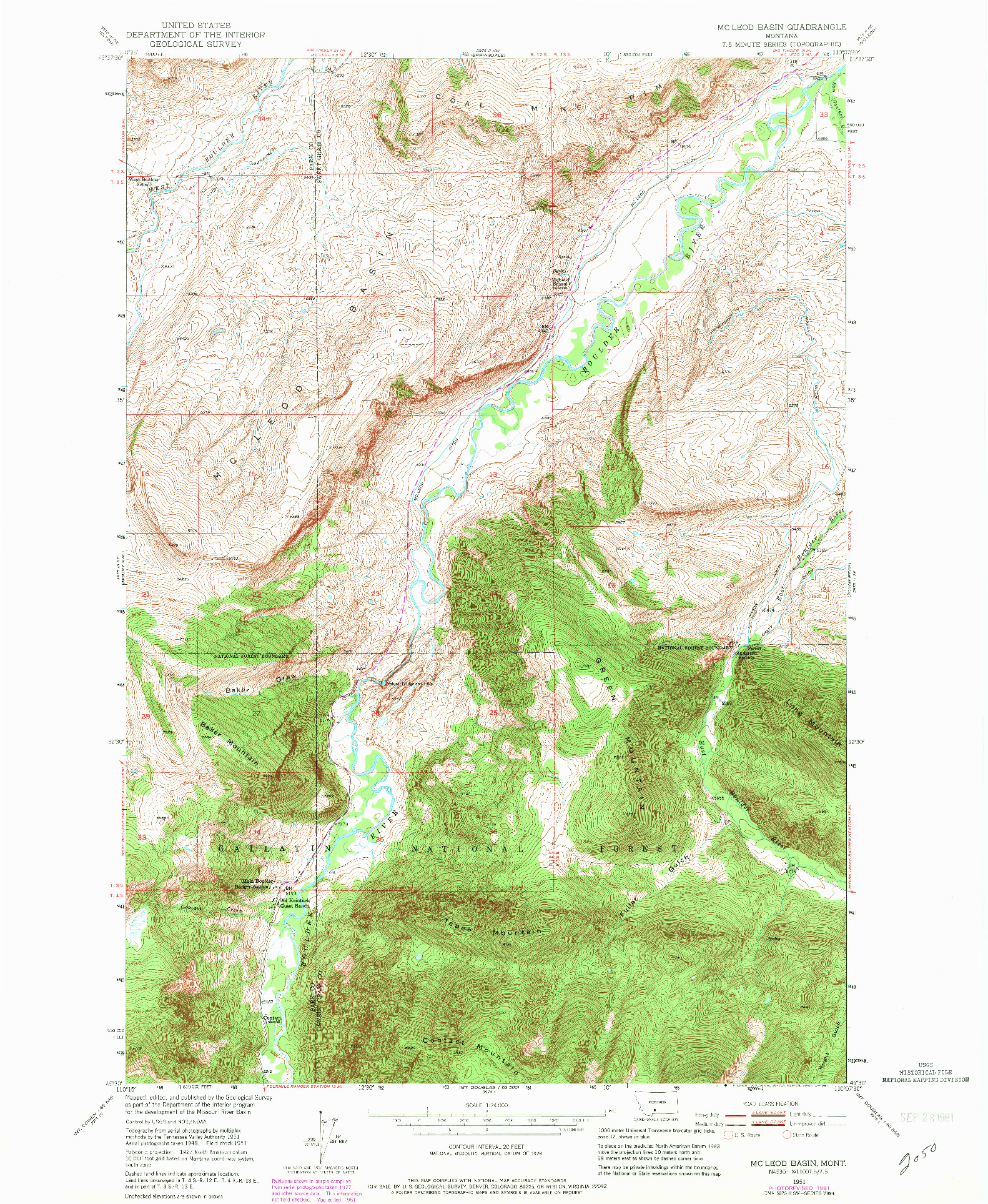 USGS 1:24000-SCALE QUADRANGLE FOR MC LEOD BASIN, MT 1951