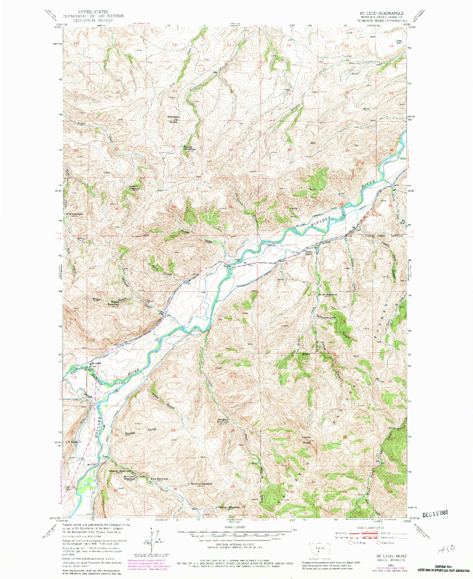 USGS 1:24000-SCALE QUADRANGLE FOR MC LEOD, MT 1951