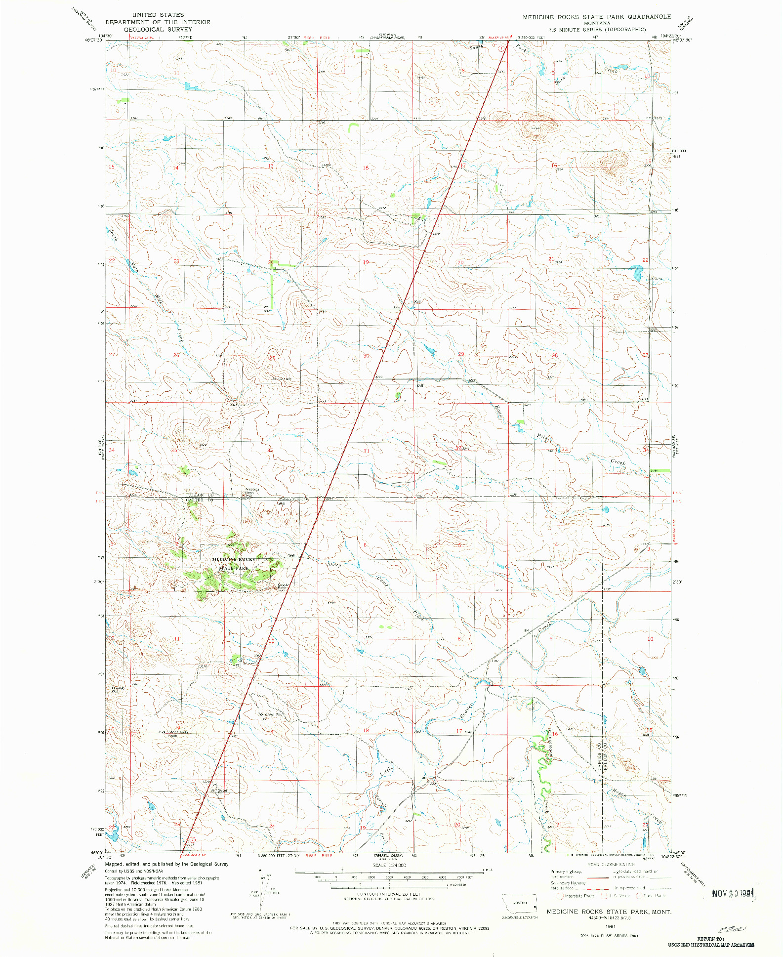 USGS 1:24000-SCALE QUADRANGLE FOR MEDICINE ROCKS STATE PARK, MT 1981