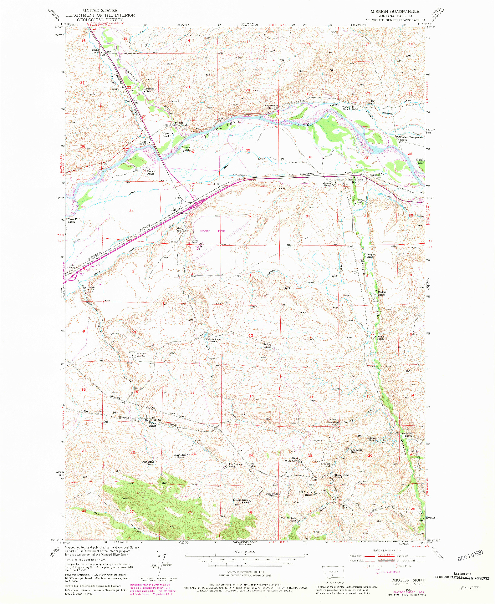 USGS 1:24000-SCALE QUADRANGLE FOR MISSION, MT 1952