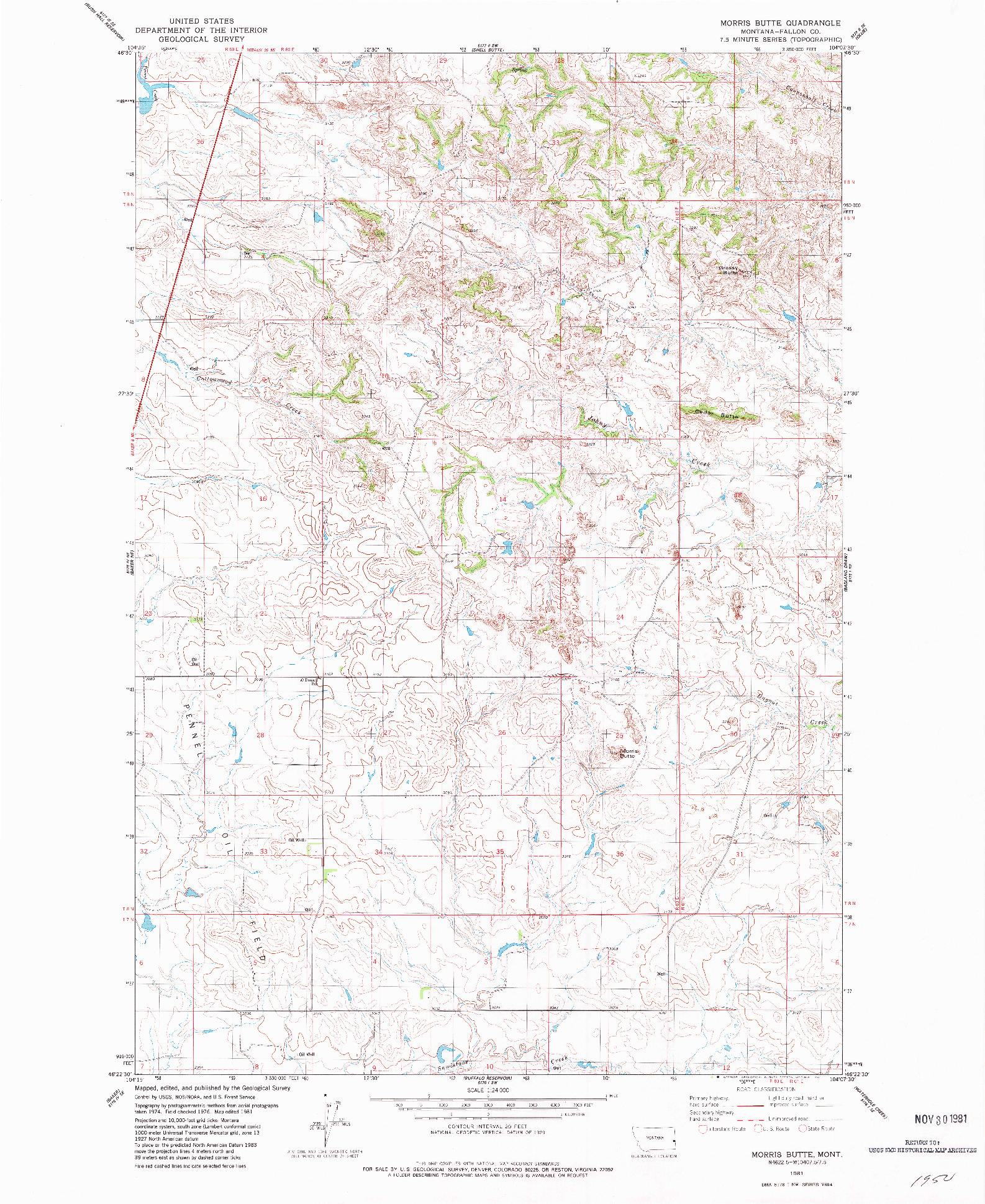 USGS 1:24000-SCALE QUADRANGLE FOR MORRIS BUTTE, MT 1981