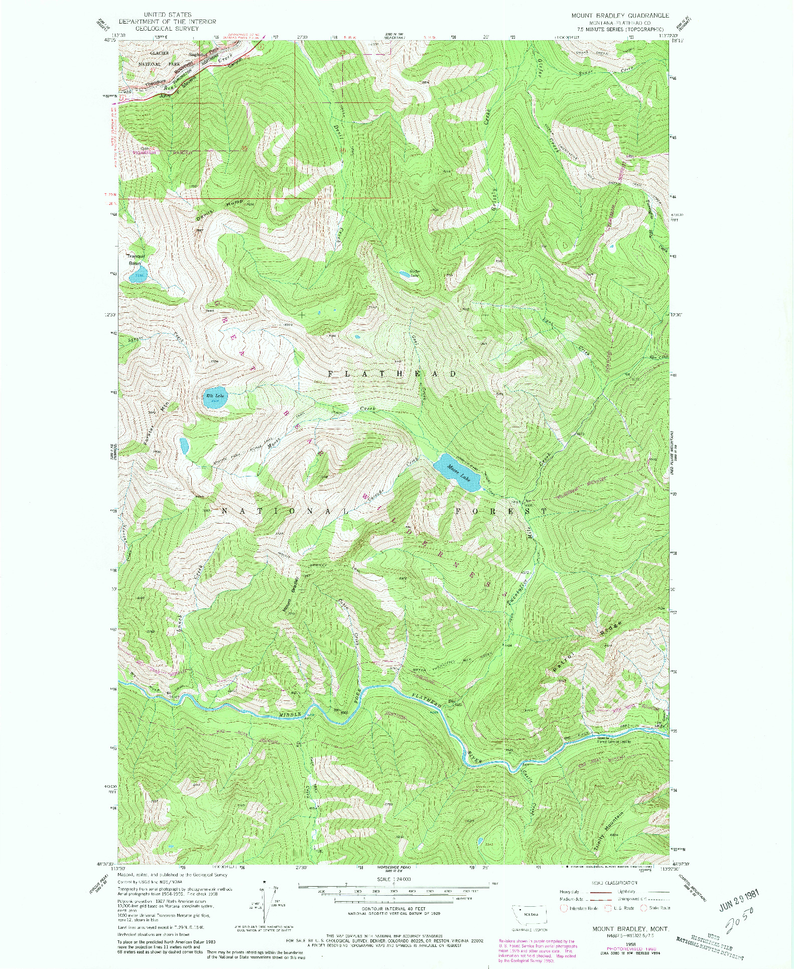 USGS 1:24000-SCALE QUADRANGLE FOR MOUNT BRADLEY, MT 1958