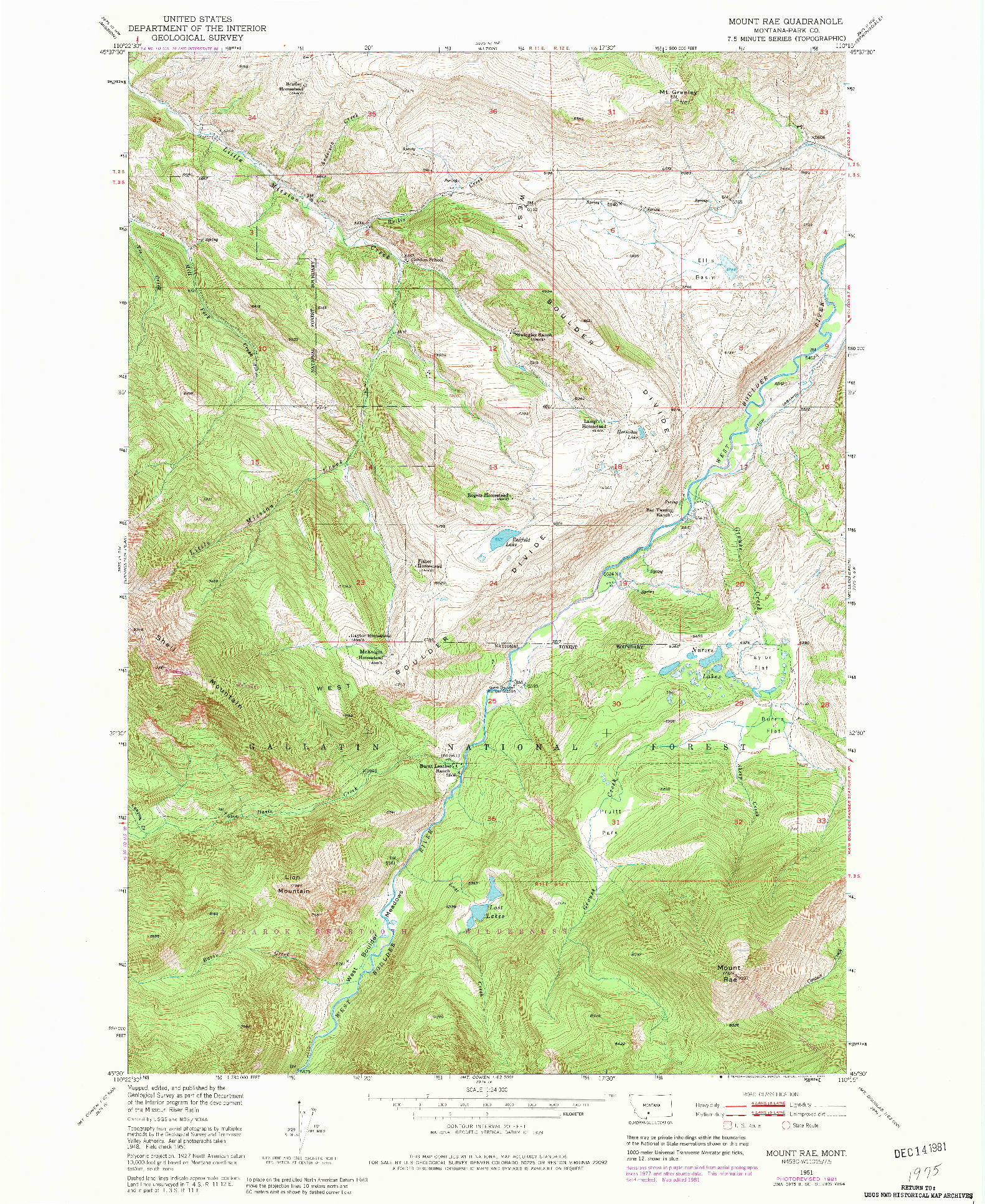 USGS 1:24000-SCALE QUADRANGLE FOR MOUNT RAE, MT 1951