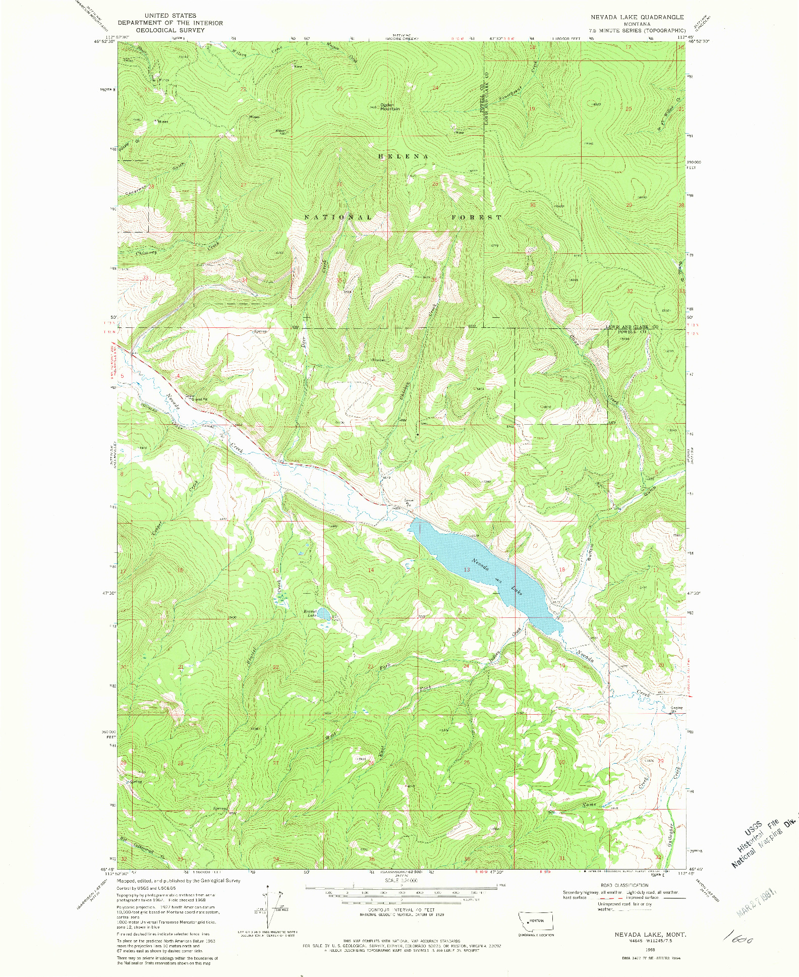 USGS 1:24000-SCALE QUADRANGLE FOR NEVADA LAKE, MT 1968
