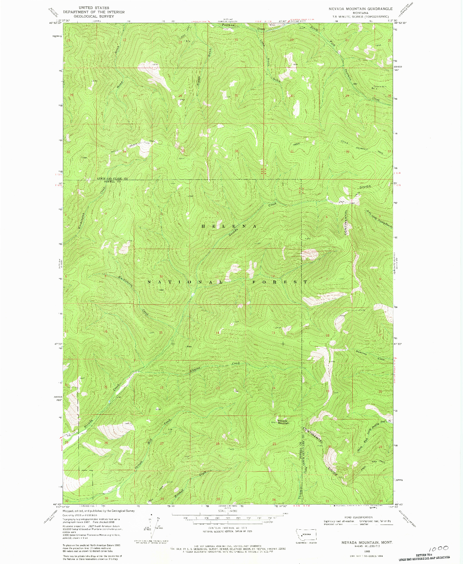 USGS 1:24000-SCALE QUADRANGLE FOR NEVADA MOUNTAIN, MT 1968