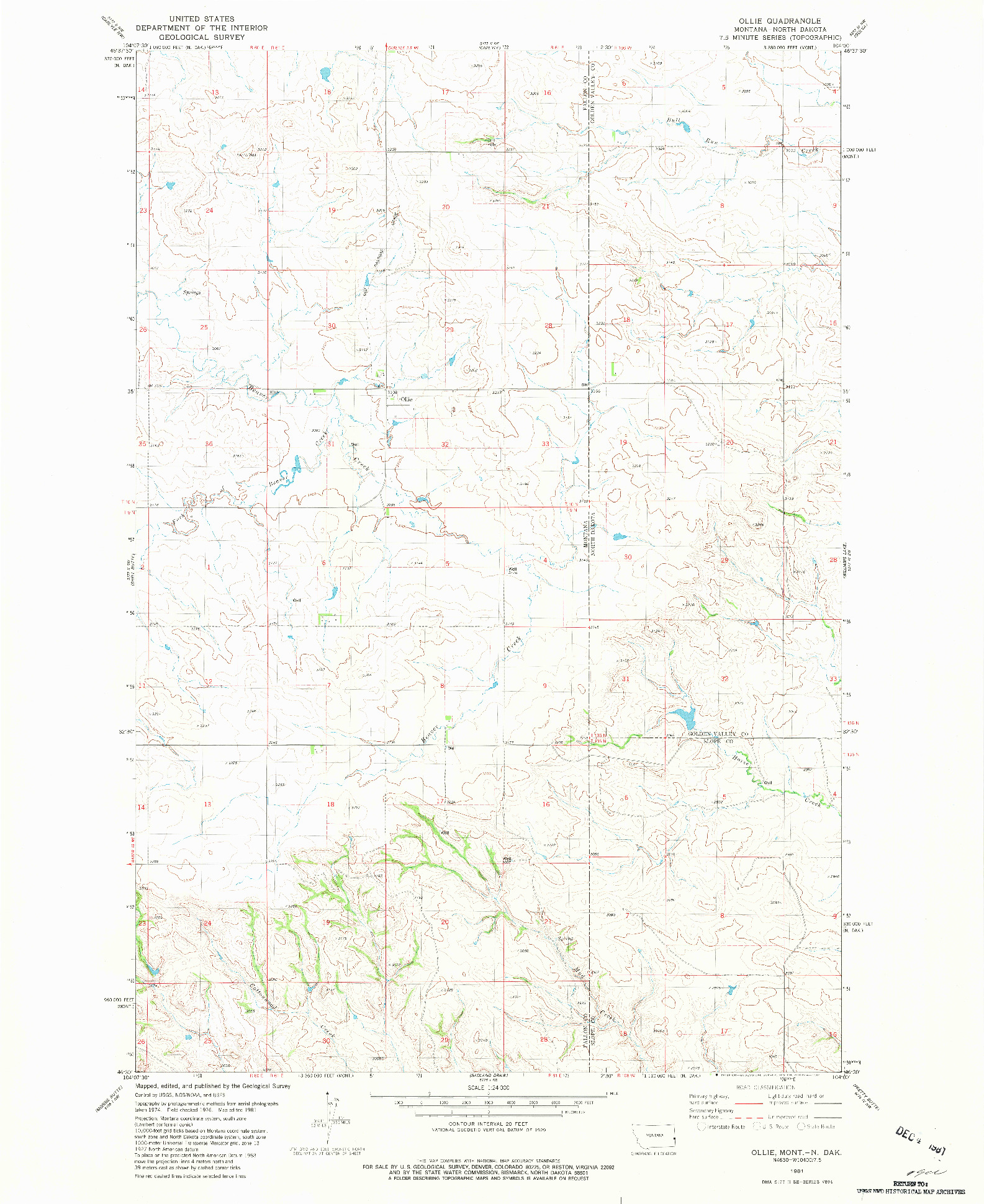 USGS 1:24000-SCALE QUADRANGLE FOR OLLIE, MT 1981
