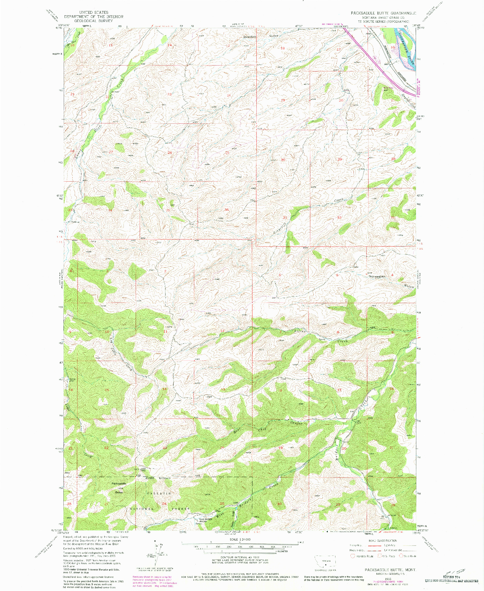 USGS 1:24000-SCALE QUADRANGLE FOR PACKSADDLE BUTTE, MT 1955