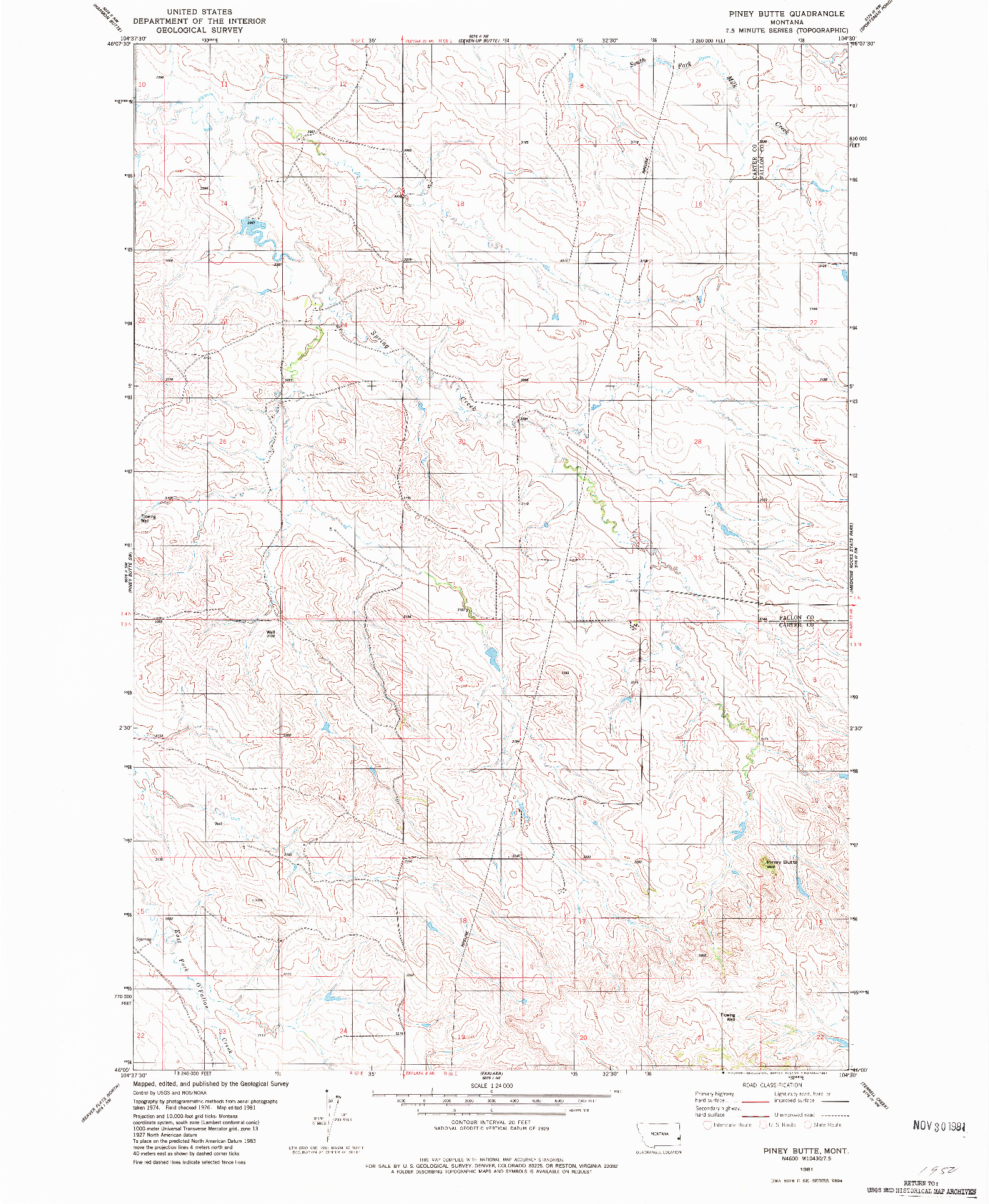 USGS 1:24000-SCALE QUADRANGLE FOR PINEY BUTTE, MT 1981