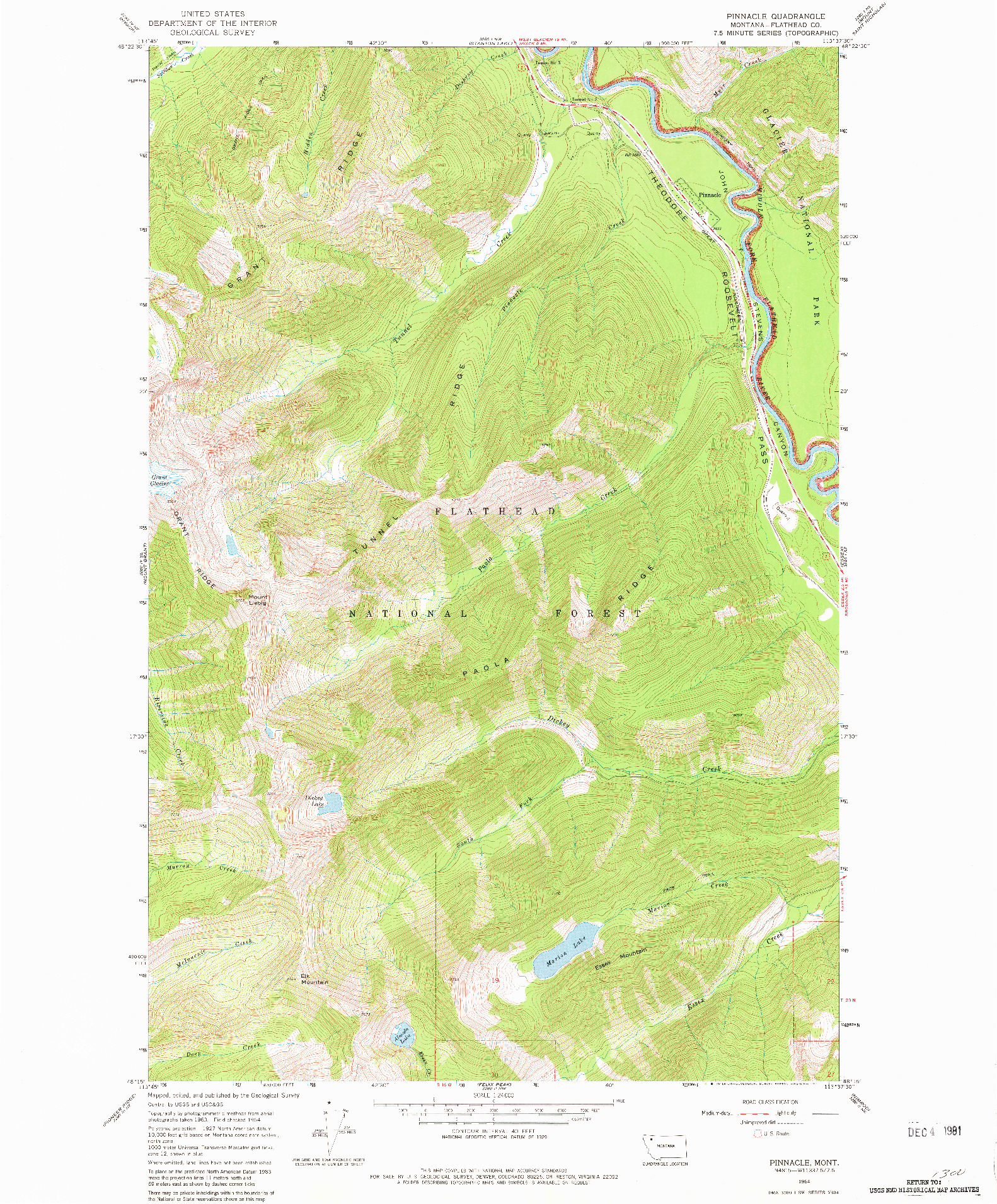 USGS 1:24000-SCALE QUADRANGLE FOR PINNACLE, MT 1964