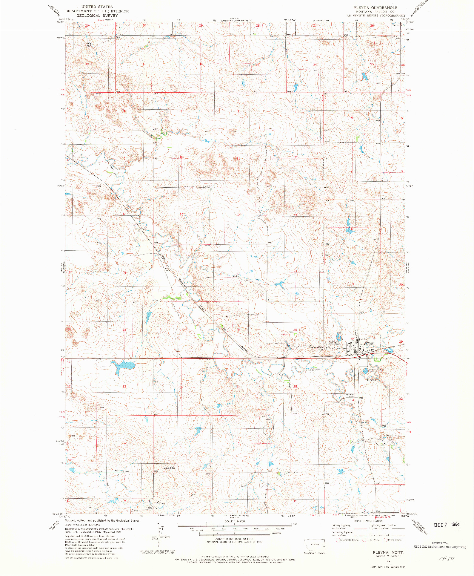 USGS 1:24000-SCALE QUADRANGLE FOR PLEVNA, MT 1981