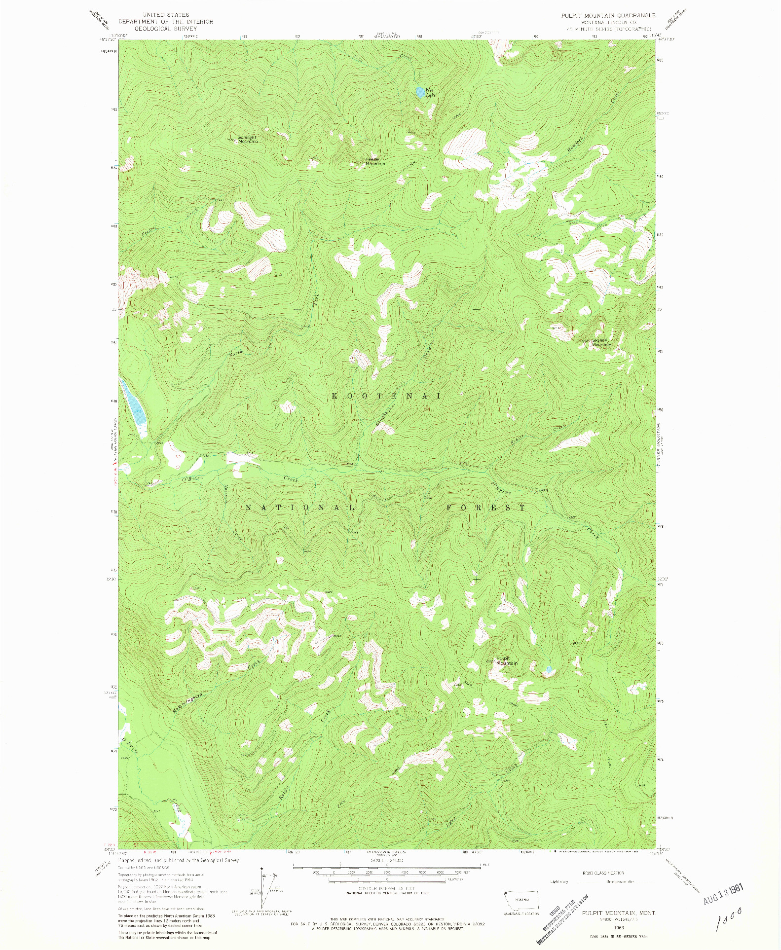 USGS 1:24000-SCALE QUADRANGLE FOR PULPIT MOUNTAIN, MT 1963