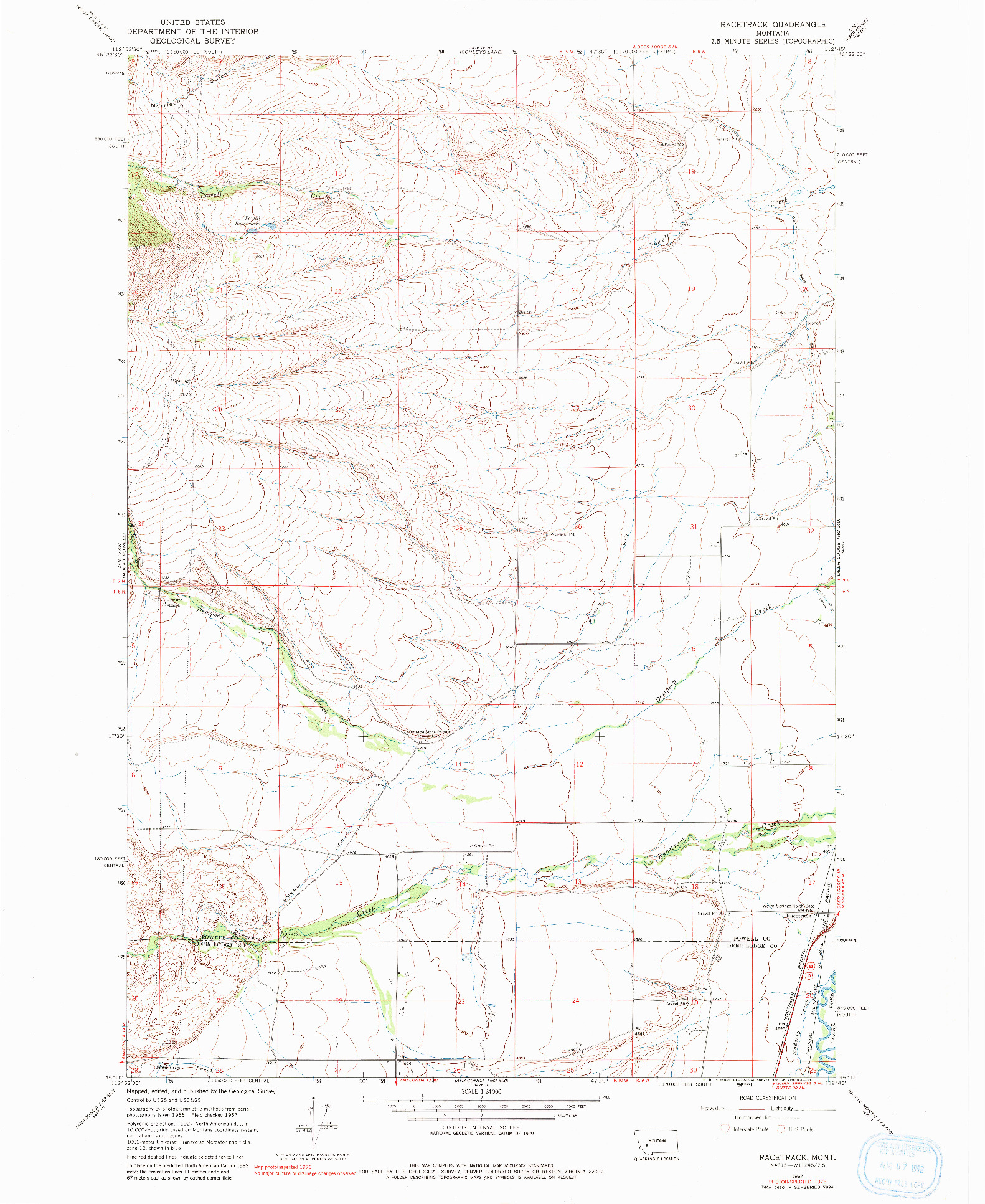 USGS 1:24000-SCALE QUADRANGLE FOR RACETRACK, MT 1976