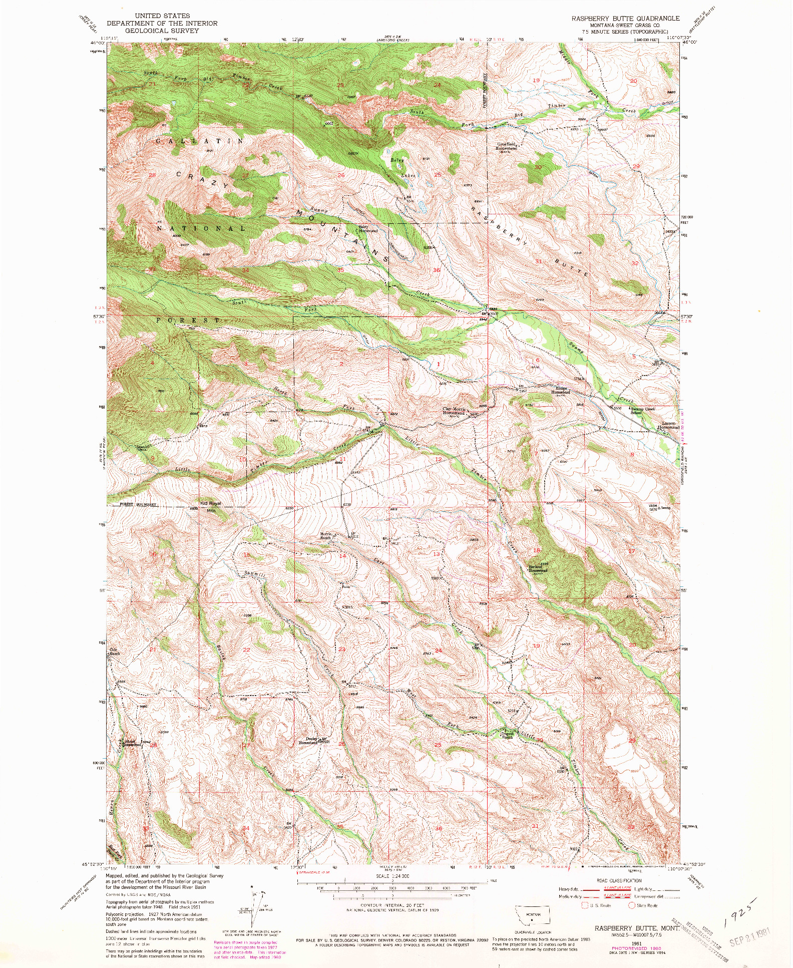 USGS 1:24000-SCALE QUADRANGLE FOR RASPBERRY BUTTE, MT 1951