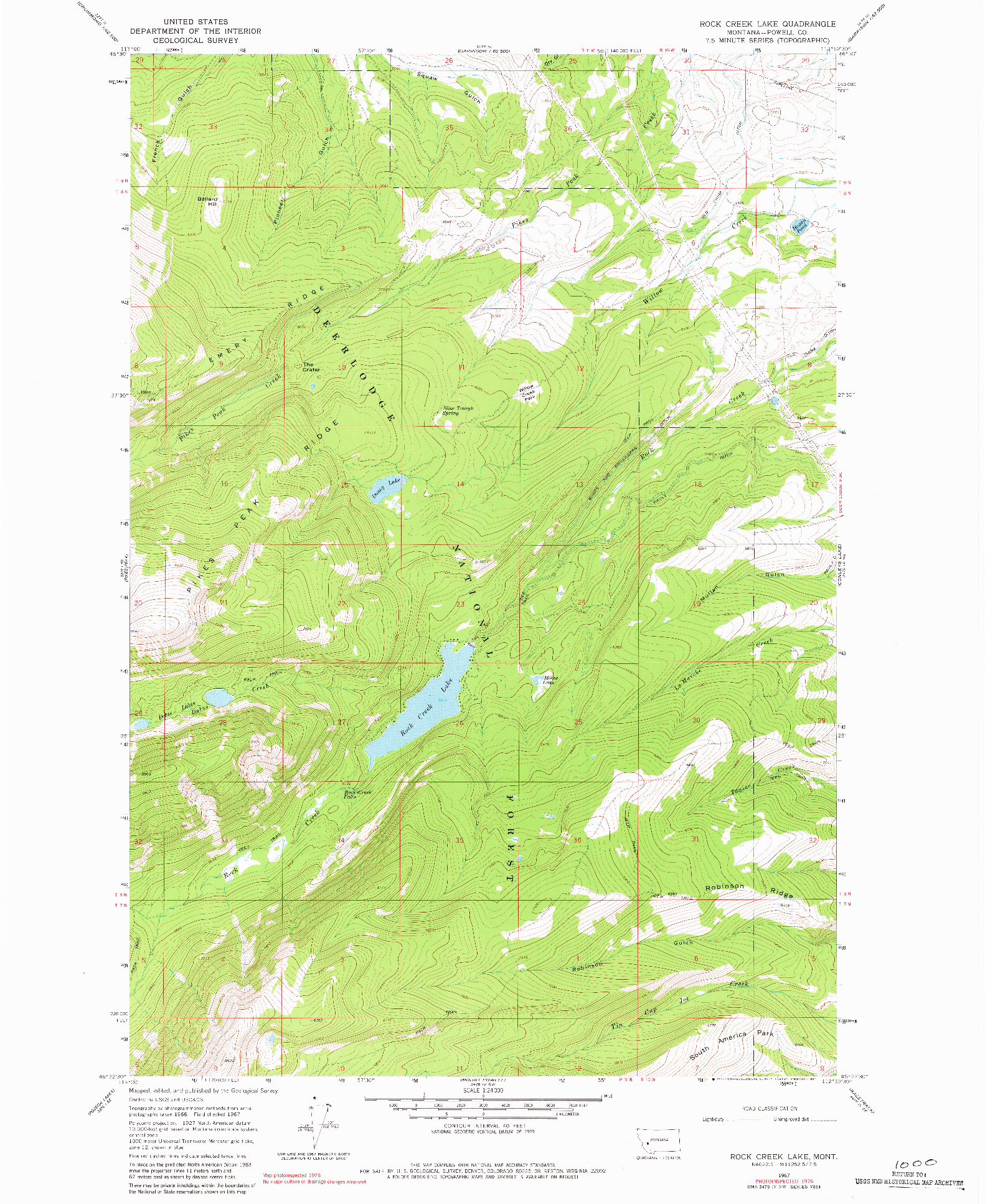 USGS 1:24000-SCALE QUADRANGLE FOR ROCK CREEK LAKE, MT 1967