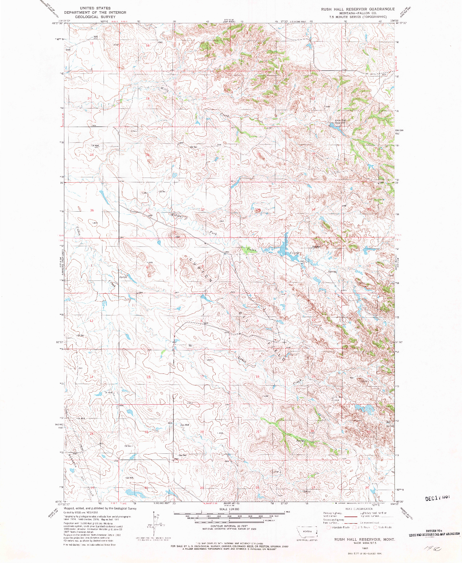 USGS 1:24000-SCALE QUADRANGLE FOR RUSH HALL RESERVOIR, MT 1981