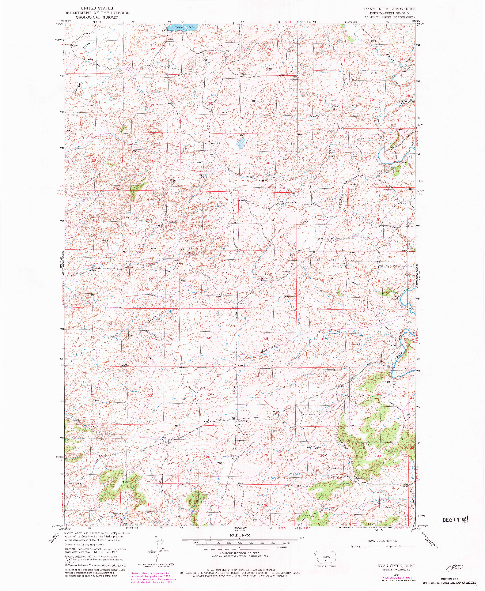 USGS 1:24000-SCALE QUADRANGLE FOR RYAN CREEK, MT 1954