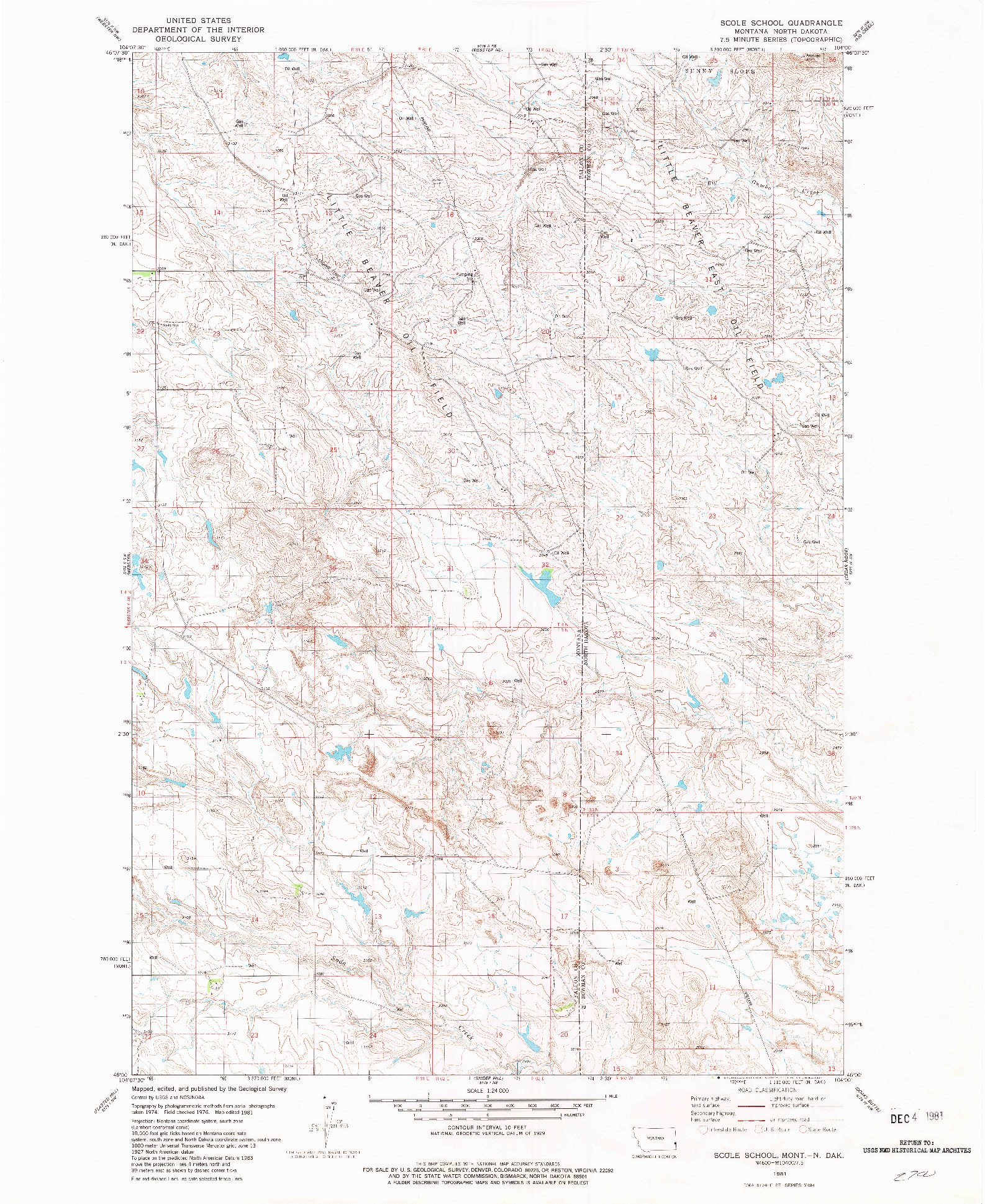 USGS 1:24000-SCALE QUADRANGLE FOR SCOLE SCHOOL, MT 1981