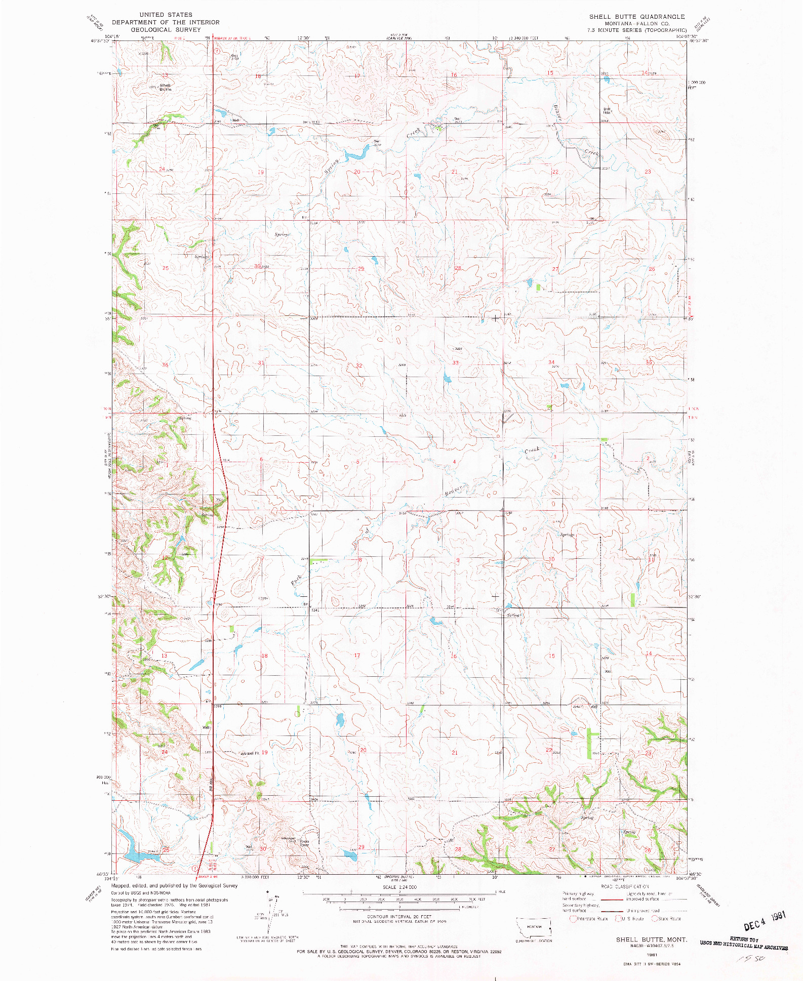 USGS 1:24000-SCALE QUADRANGLE FOR SHELL BUTTE, MT 1981