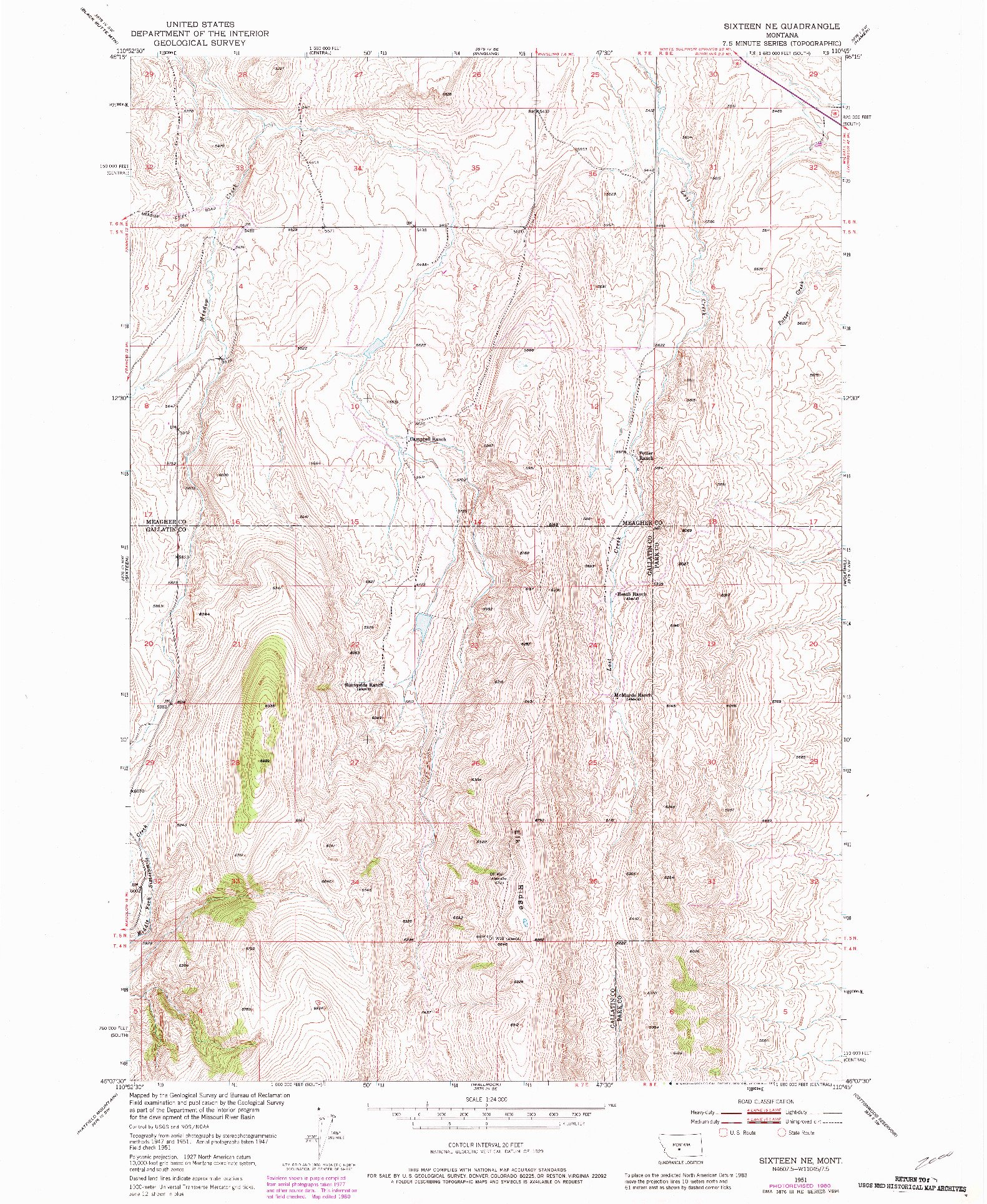 USGS 1:24000-SCALE QUADRANGLE FOR SIXTEEN NE, MT 1951