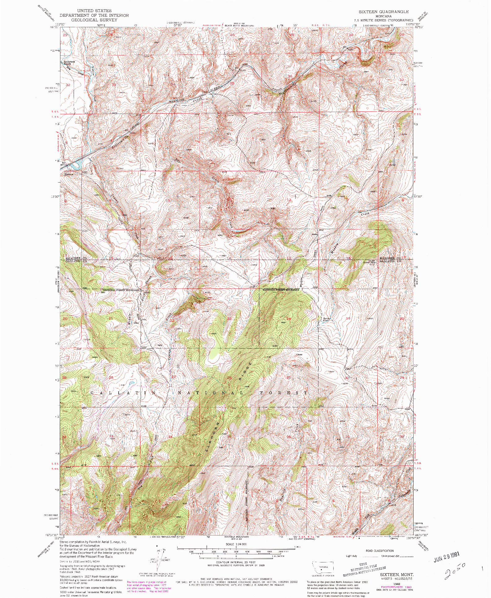 USGS 1:24000-SCALE QUADRANGLE FOR SIXTEEN, MT 1948