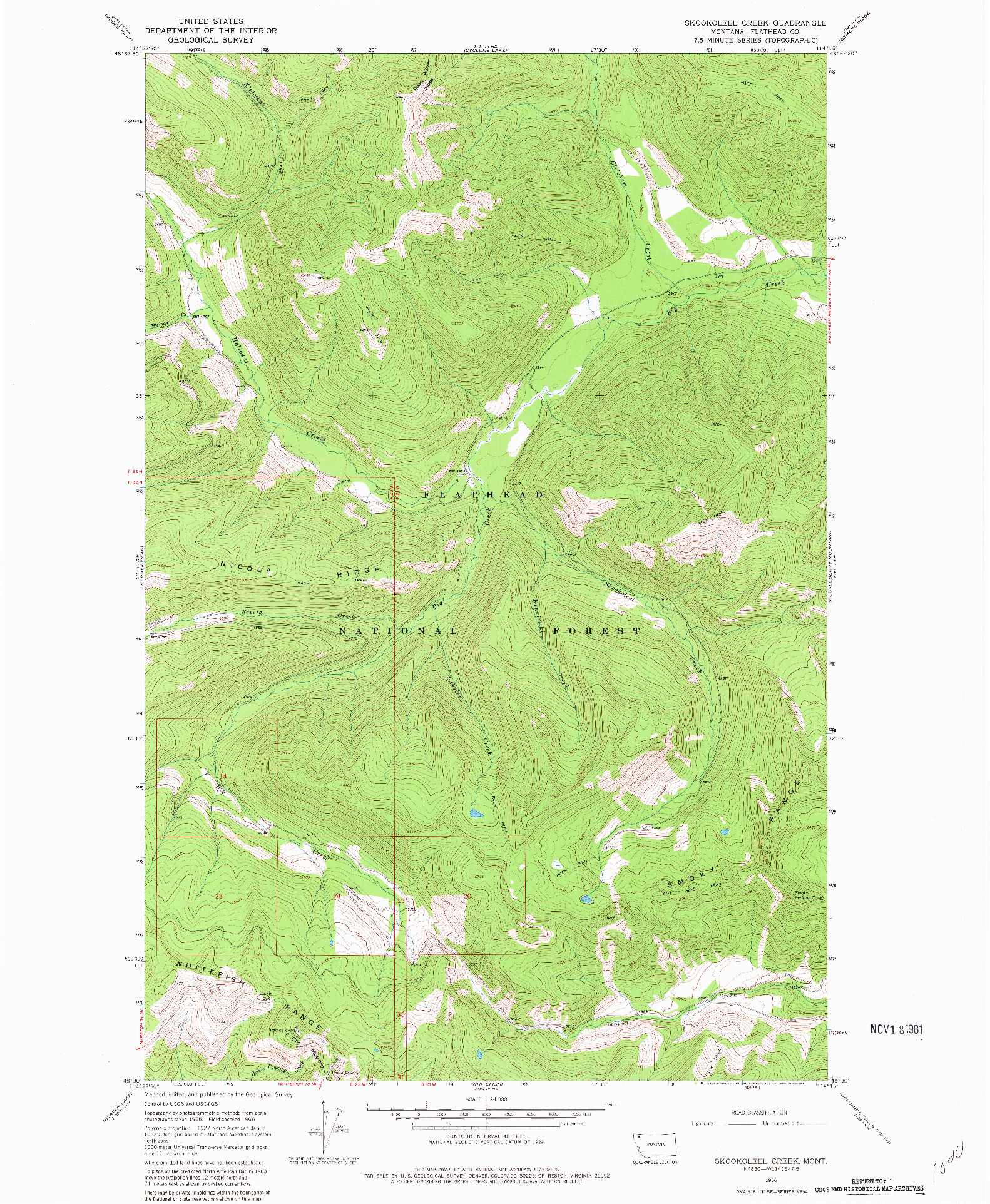 USGS 1:24000-SCALE QUADRANGLE FOR SKOOKOLEEL CREEK, MT 1966