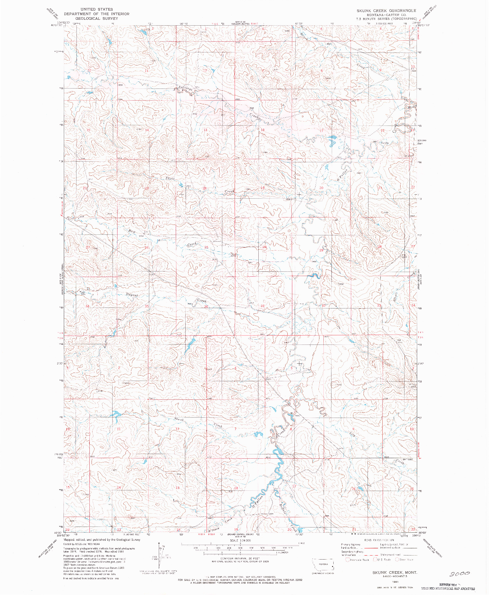 USGS 1:24000-SCALE QUADRANGLE FOR SKUNK CREEK, MT 1981