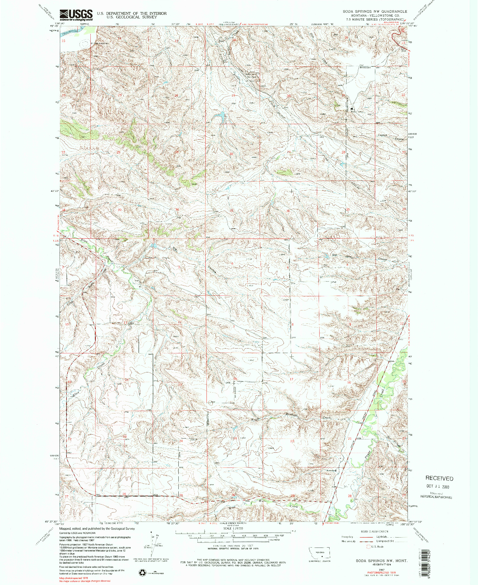 USGS 1:24000-SCALE QUADRANGLE FOR SODA SPRINGS NW, MT 1967