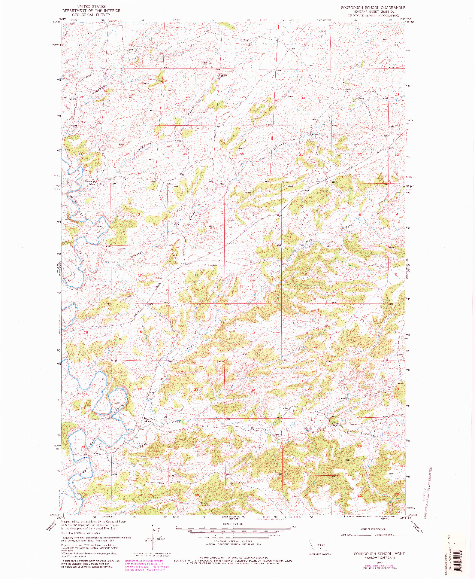 USGS 1:24000-SCALE QUADRANGLE FOR SOURDOUGH SCHOOL, MT 1957