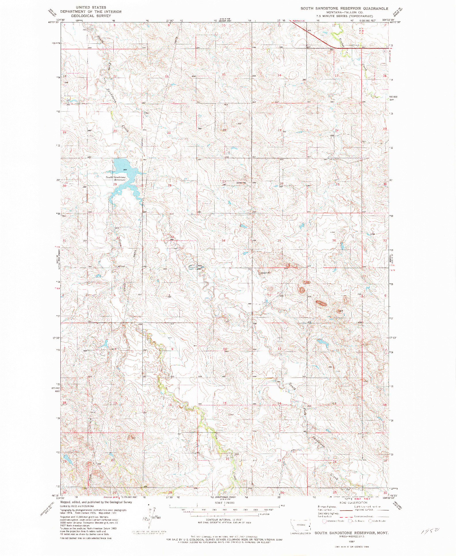 USGS 1:24000-SCALE QUADRANGLE FOR SOUTH SANDSTONE RESERVOIR, MT 1981