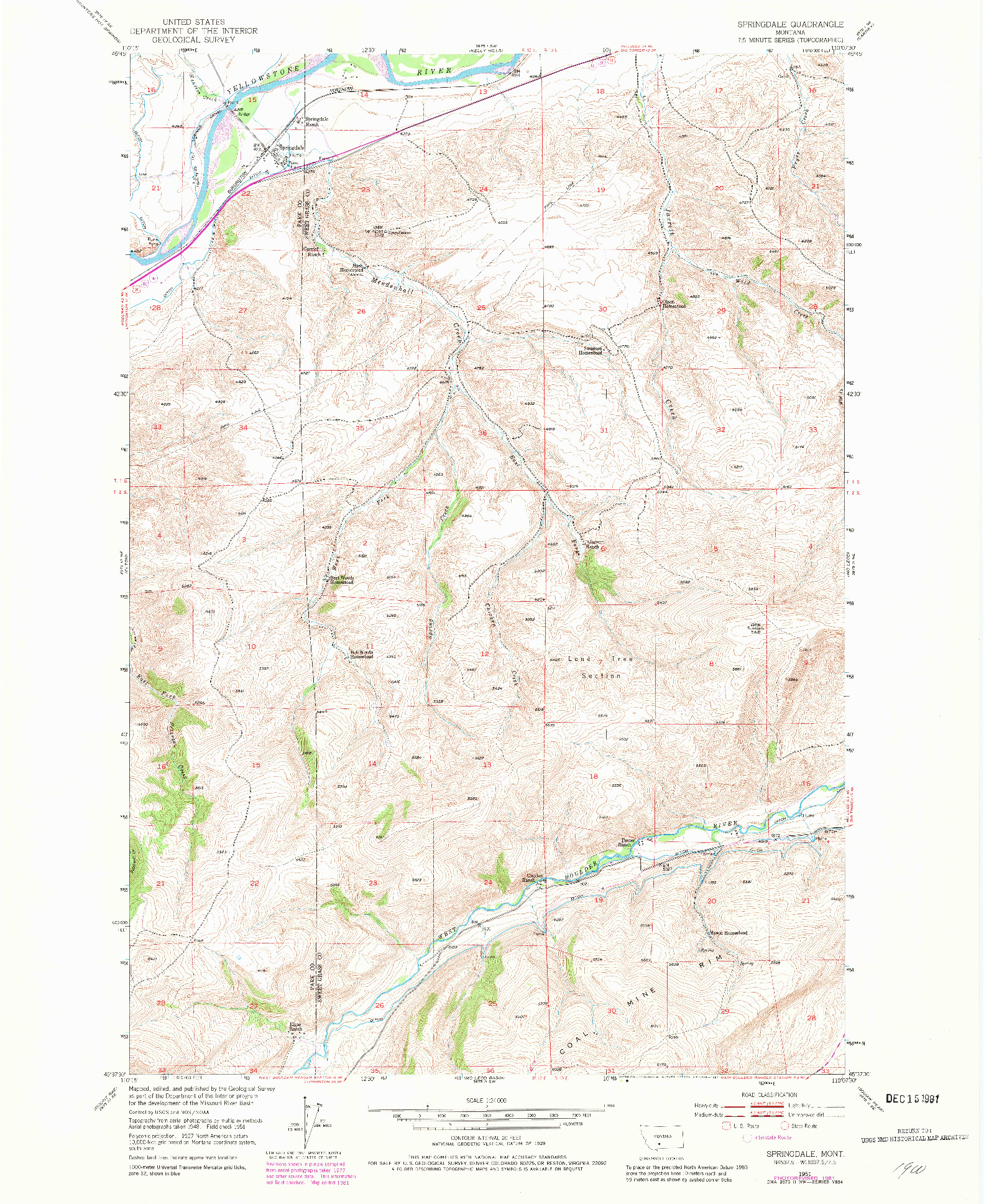 USGS 1:24000-SCALE QUADRANGLE FOR SPRINGDALE, MT 1951