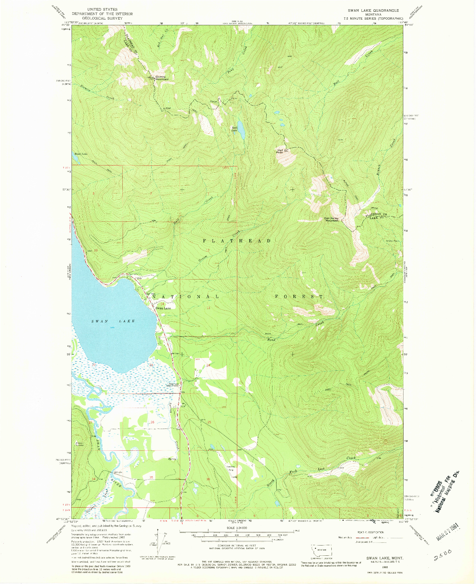 USGS 1:24000-SCALE QUADRANGLE FOR SWAN LAKE, MT 1965