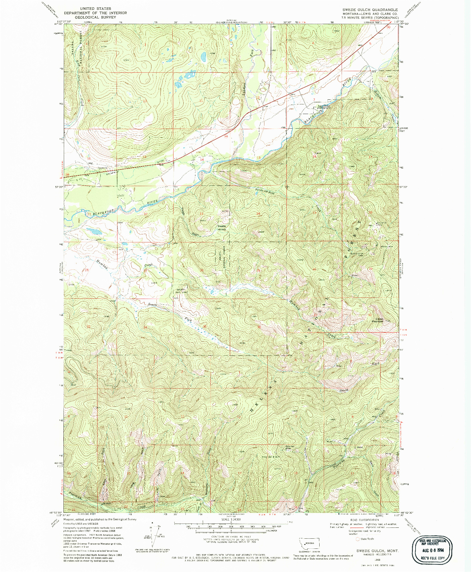 USGS 1:24000-SCALE QUADRANGLE FOR SWEDE GULCH, MT 1968