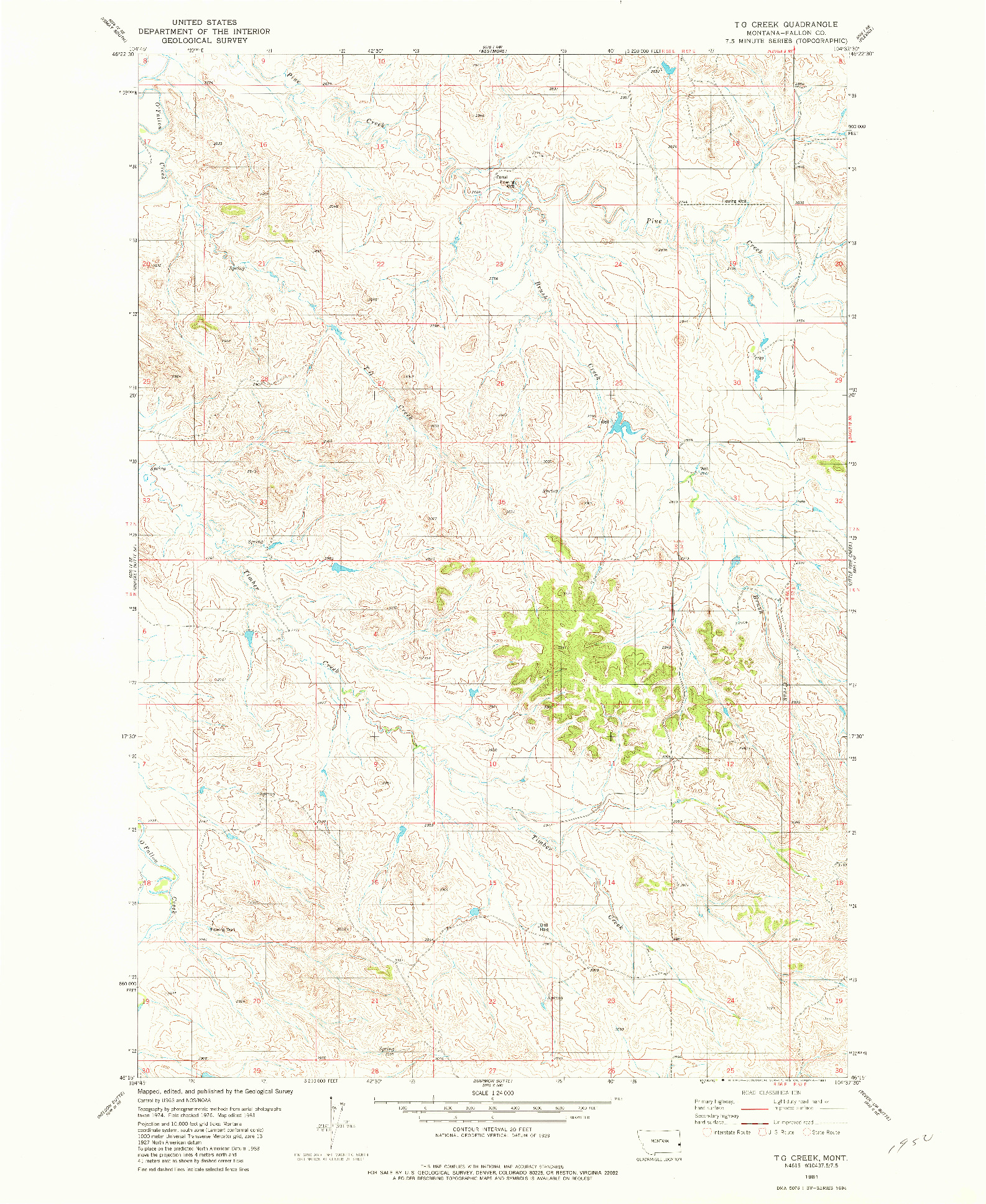 USGS 1:24000-SCALE QUADRANGLE FOR T G CREEK, MT 1981