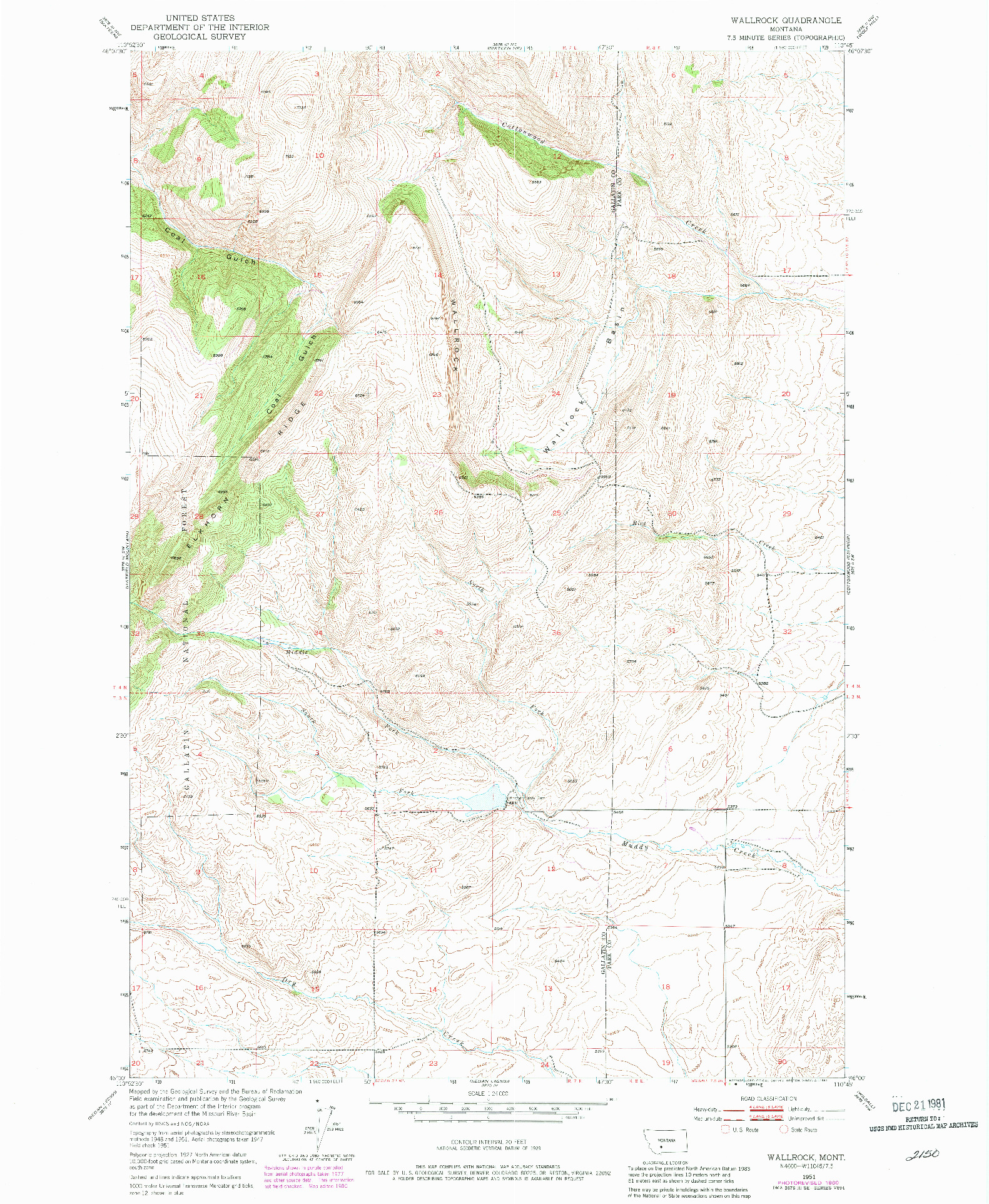 USGS 1:24000-SCALE QUADRANGLE FOR WALLROCK, MT 1951