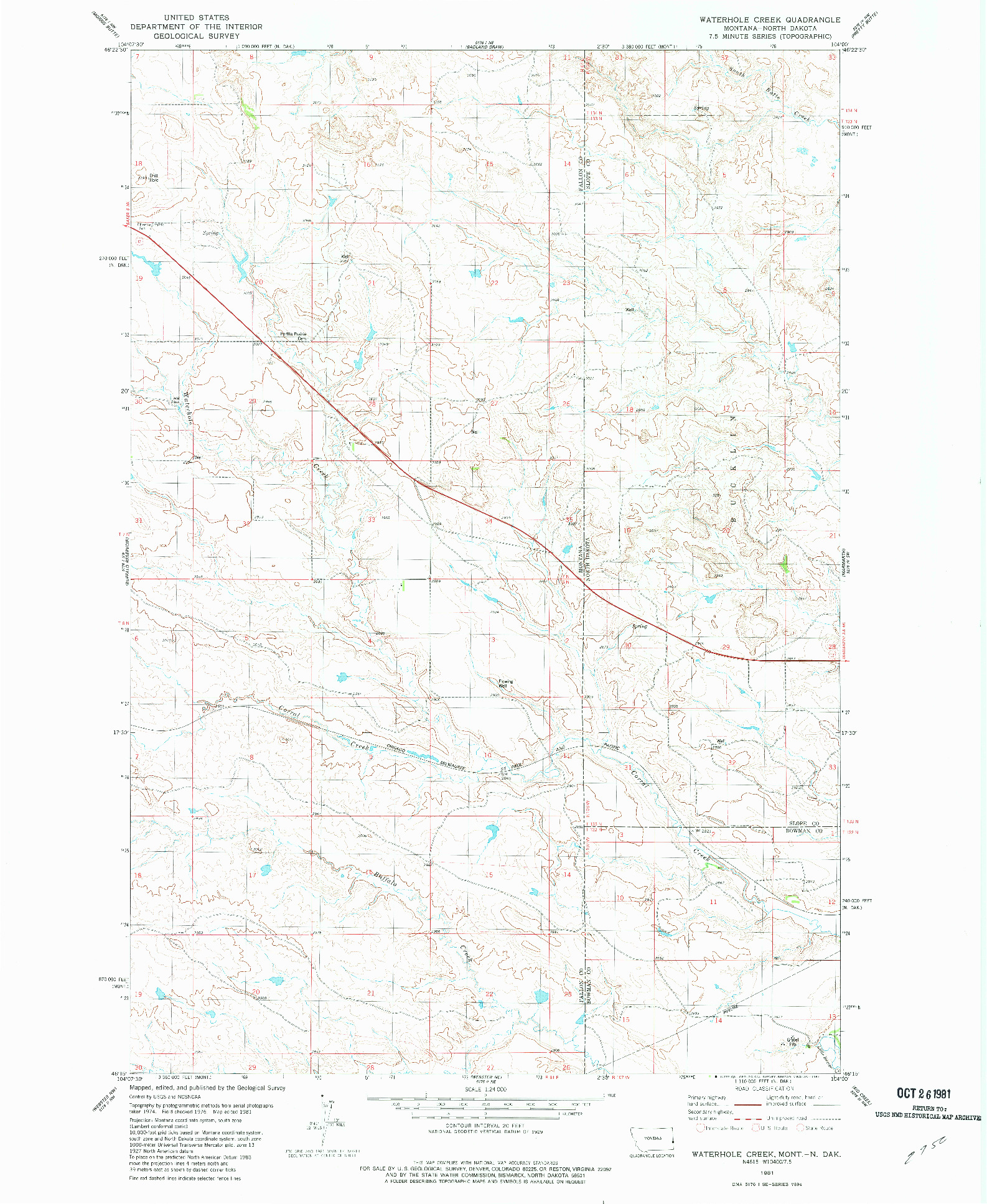 USGS 1:24000-SCALE QUADRANGLE FOR WATERHOLE CREEK, MT 1981