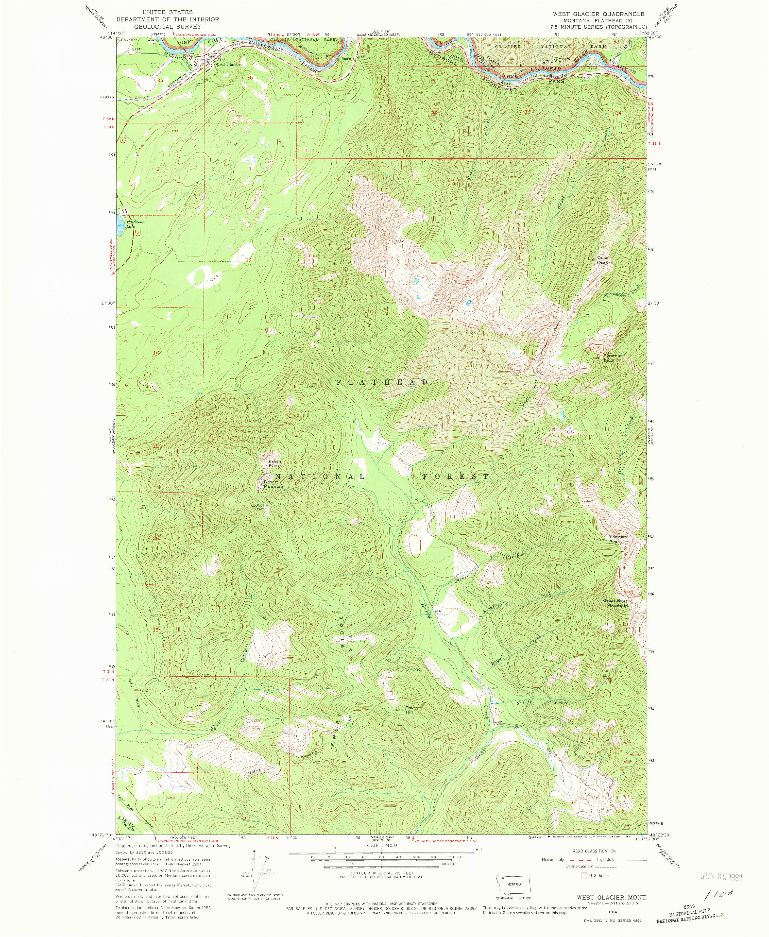 USGS 1:24000-SCALE QUADRANGLE FOR WEST GLACIER, MT 1964