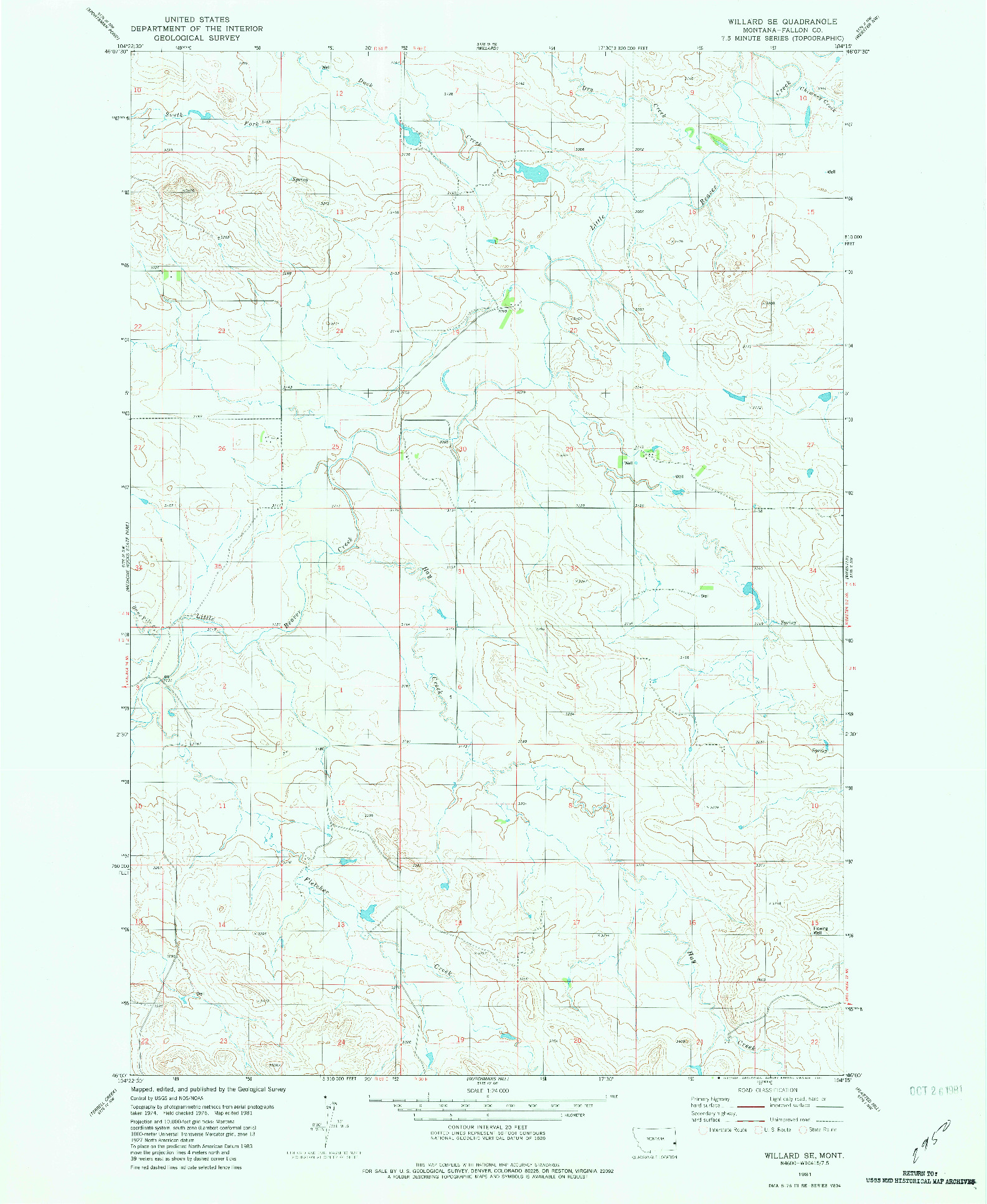 USGS 1:24000-SCALE QUADRANGLE FOR WILLARD SE, MT 1981