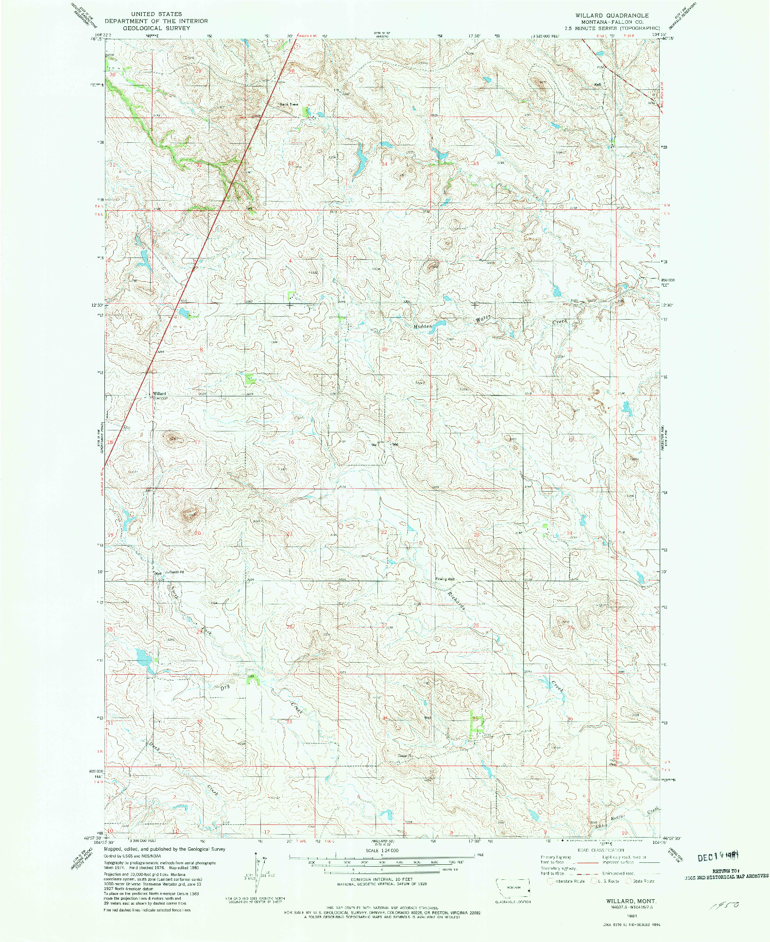 USGS 1:24000-SCALE QUADRANGLE FOR WILLARD, MT 1981