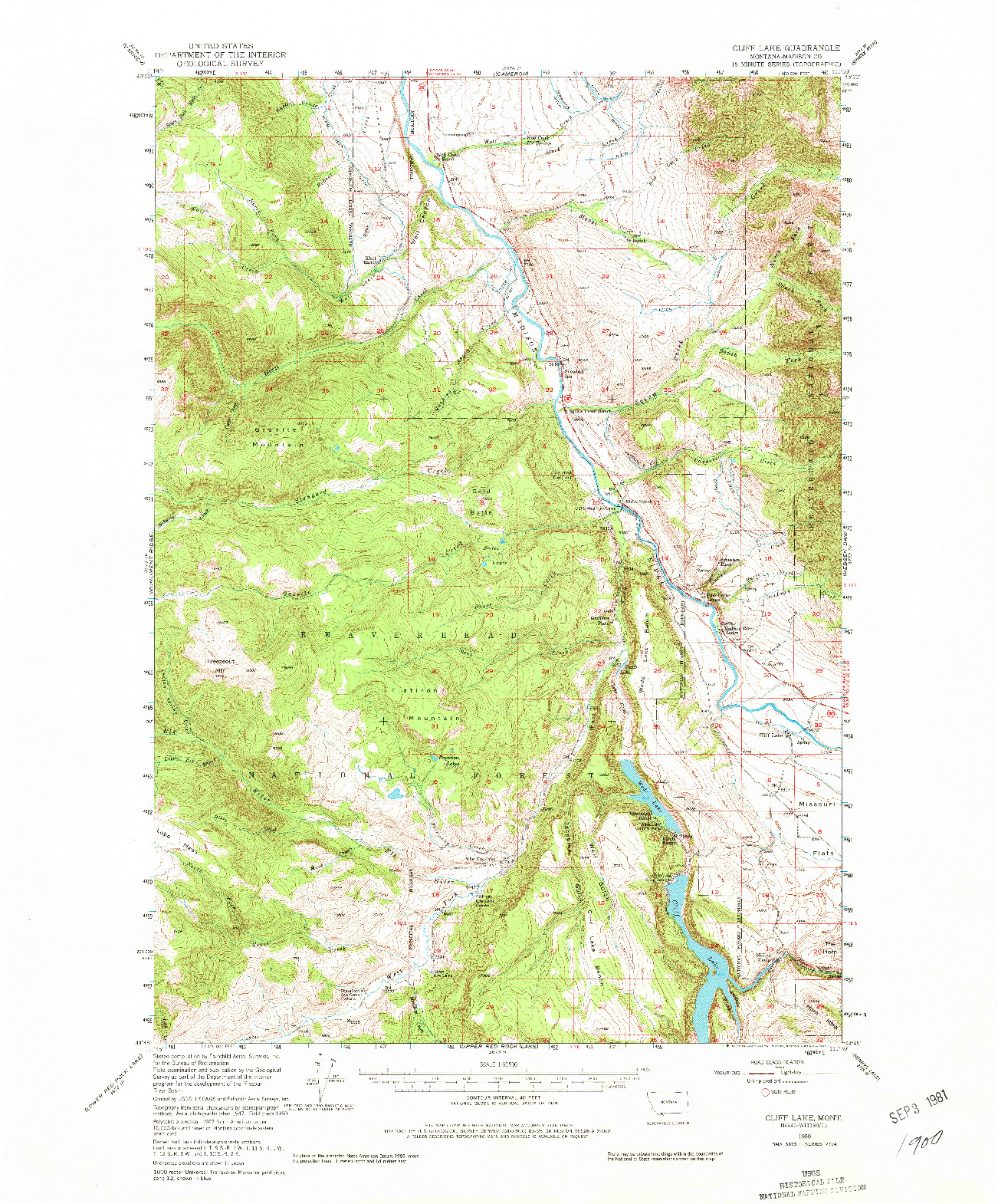 USGS 1:62500-SCALE QUADRANGLE FOR CLIFF LAKE, MT 1950