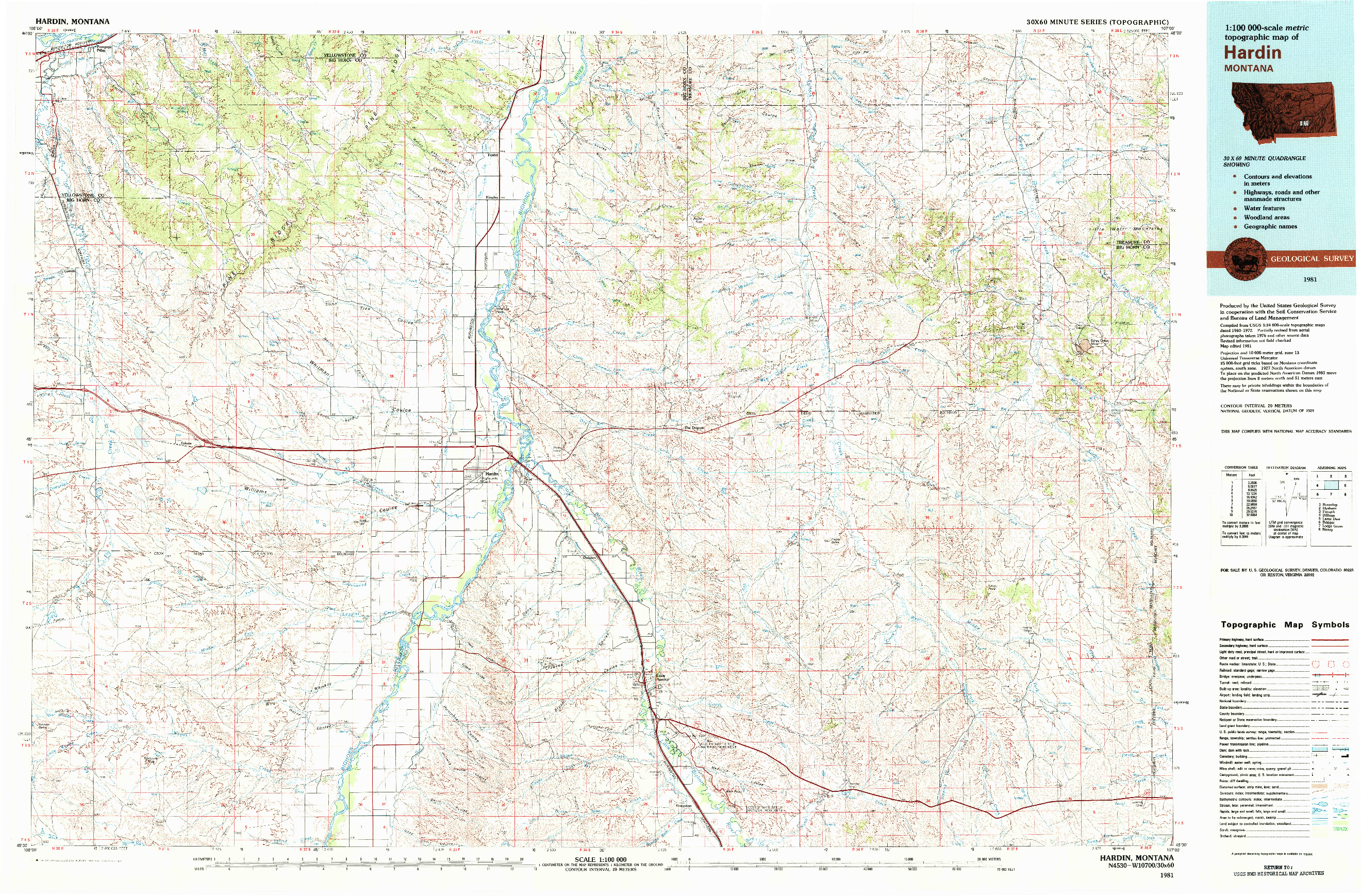 USGS 1:100000-SCALE QUADRANGLE FOR HARDIN, MT 1981