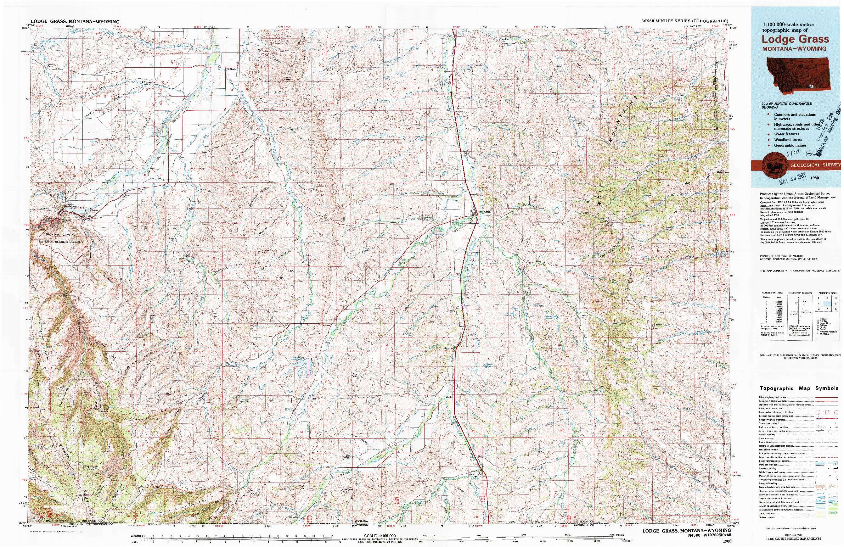 USGS 1:100000-SCALE QUADRANGLE FOR LODGE GRASS, MT 1980