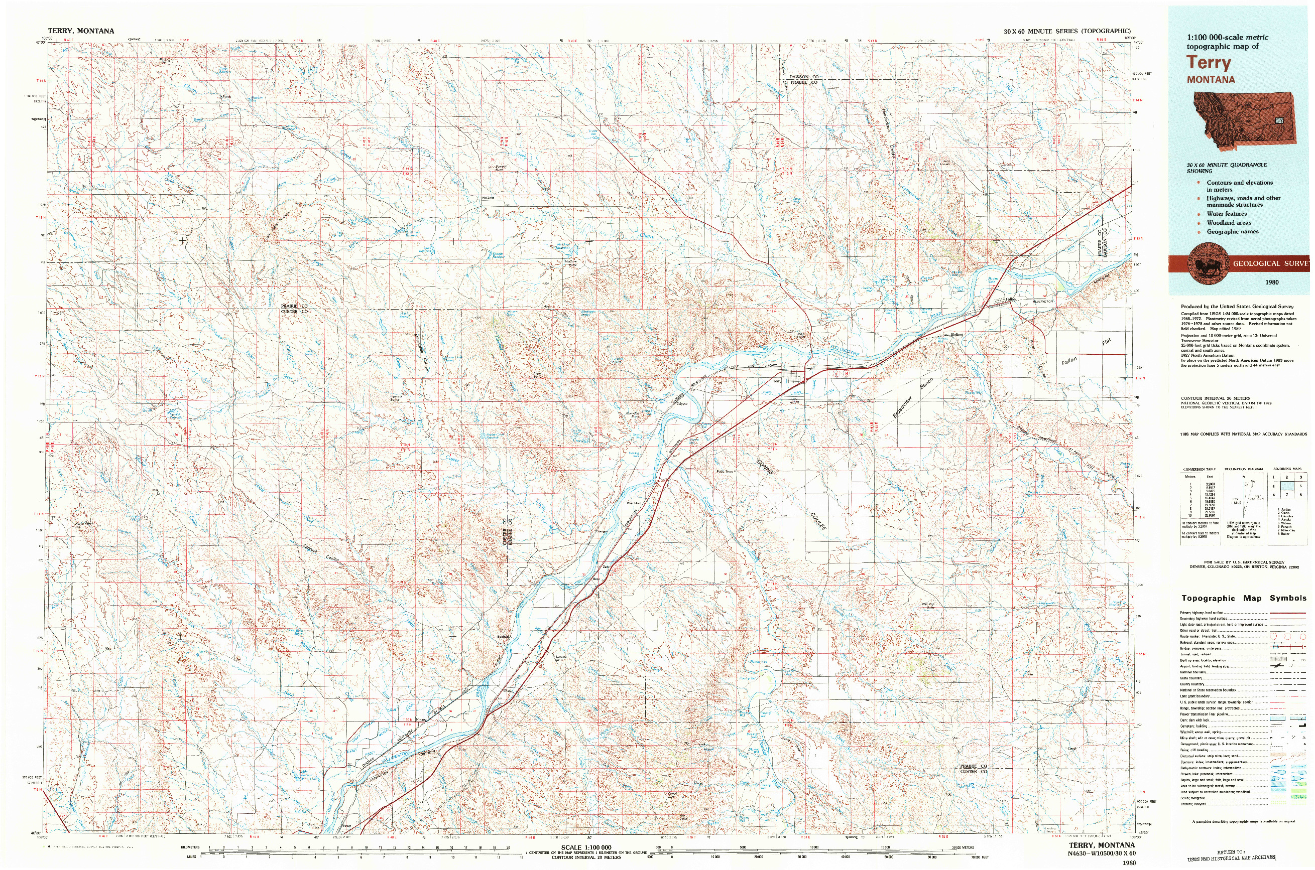 USGS 1:100000-SCALE QUADRANGLE FOR TERRY, MT 1980