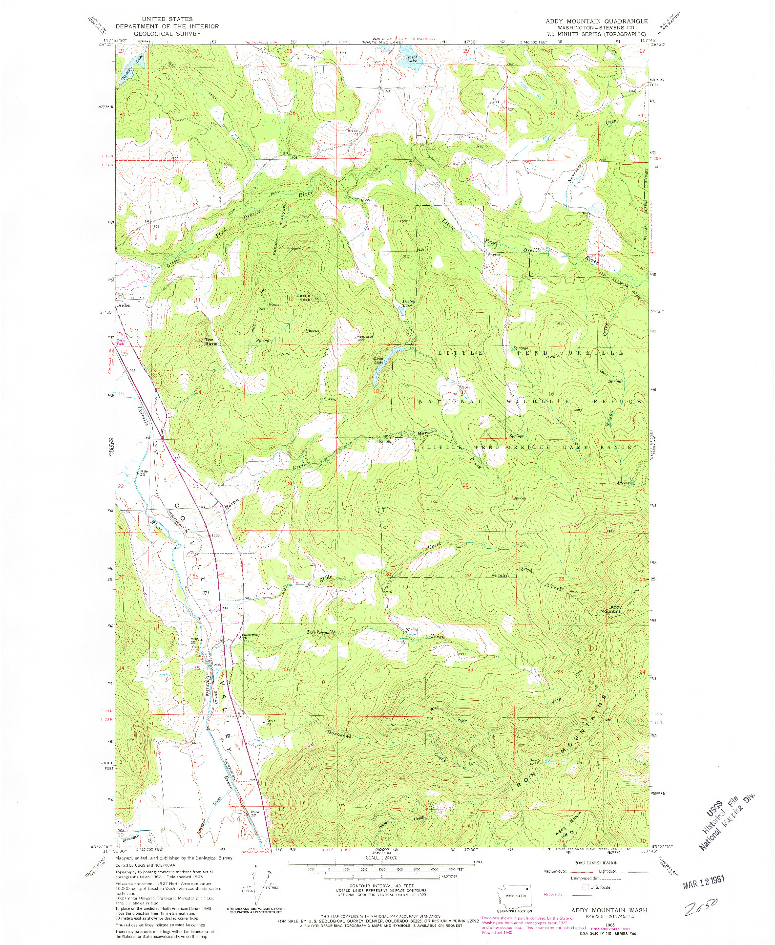 USGS 1:24000-SCALE QUADRANGLE FOR ADDY MOUNTAIN, WA 1965