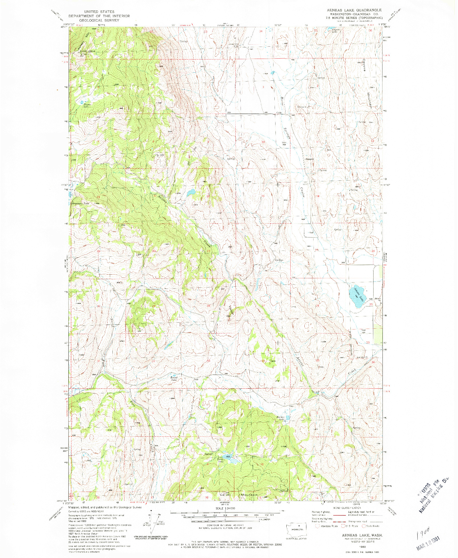 USGS 1:24000-SCALE QUADRANGLE FOR AENEAS LAKE, WA 1980