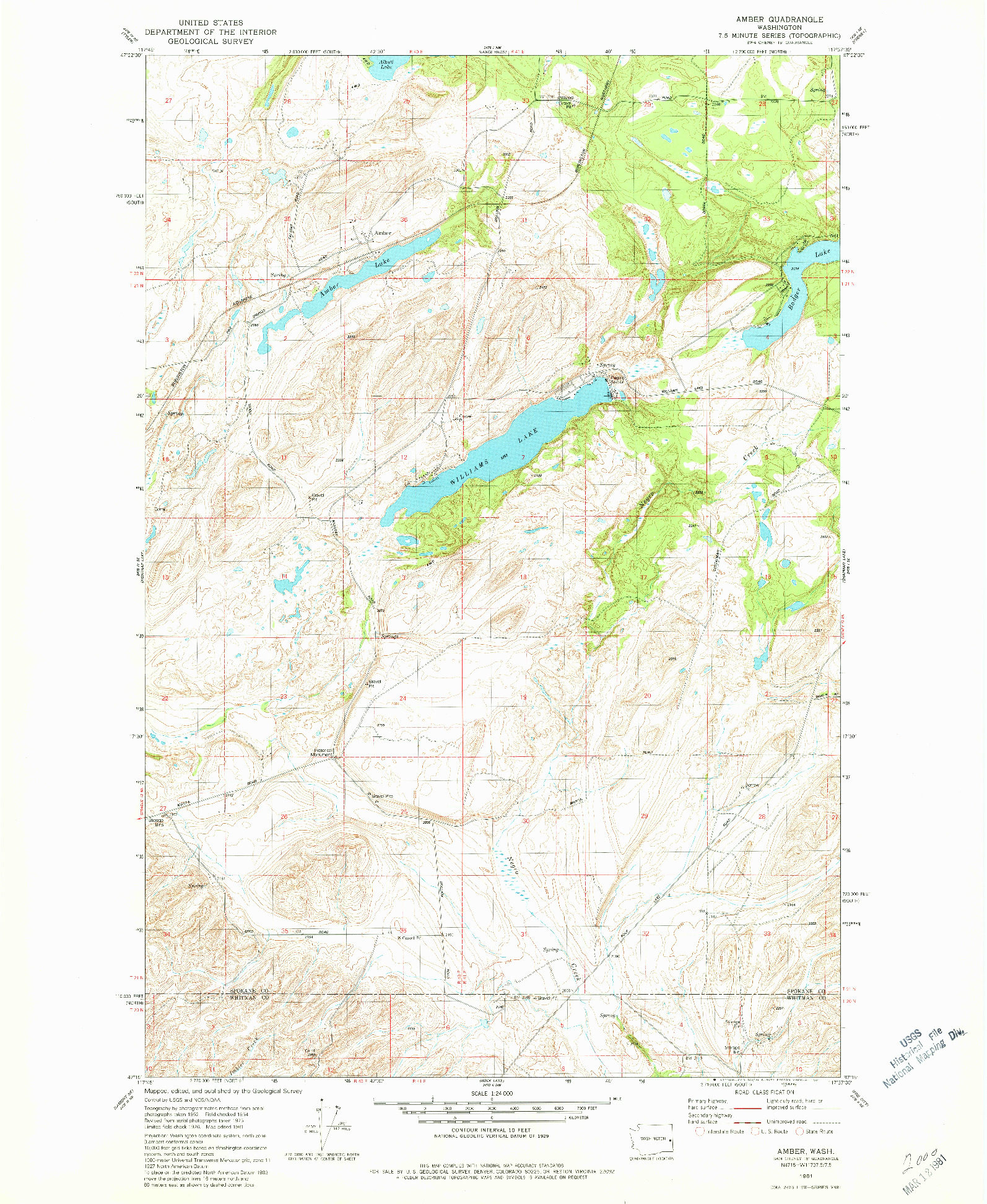 USGS 1:24000-SCALE QUADRANGLE FOR AMBER, WA 1981