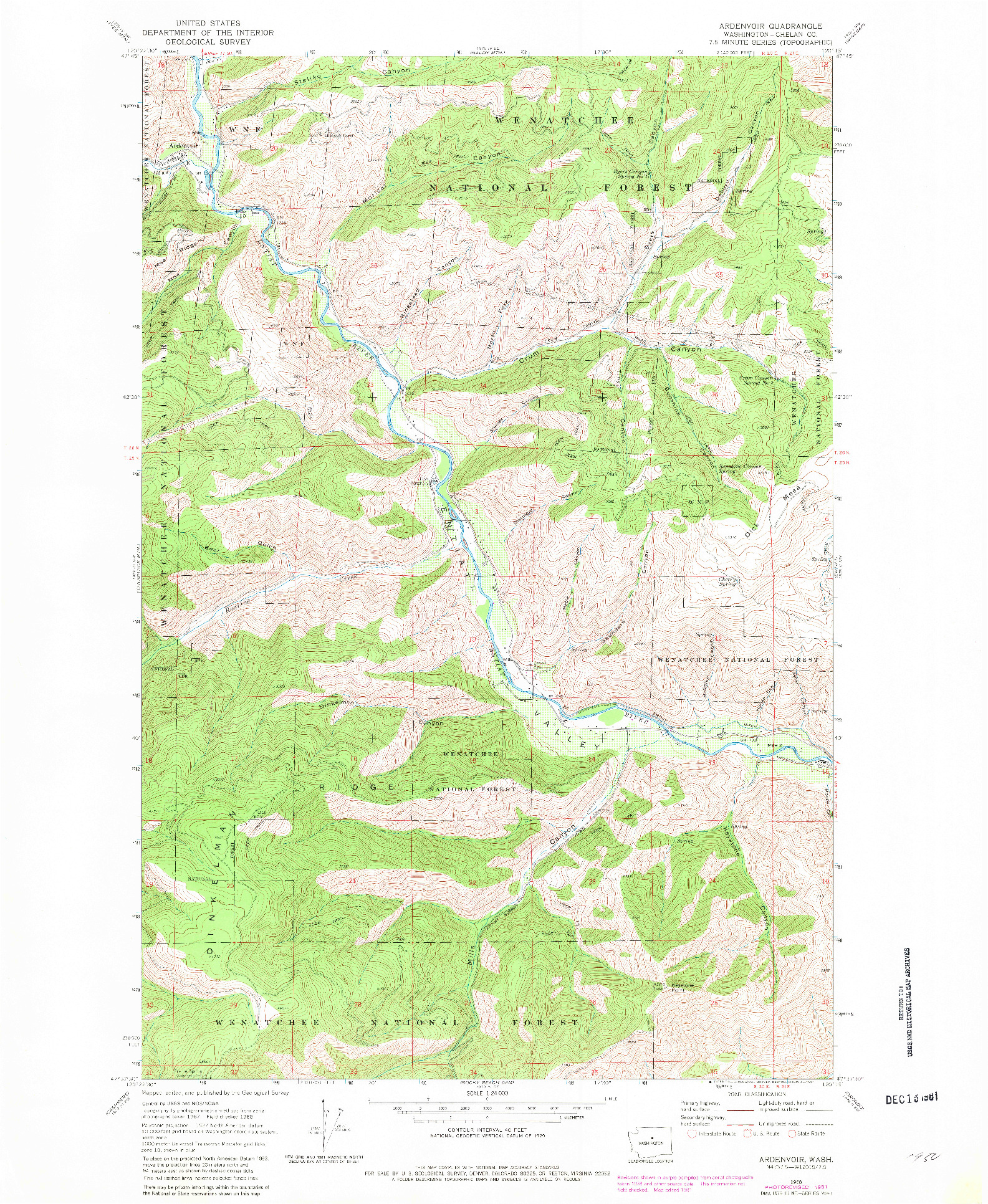 USGS 1:24000-SCALE QUADRANGLE FOR ARDENVOIR, WA 1968